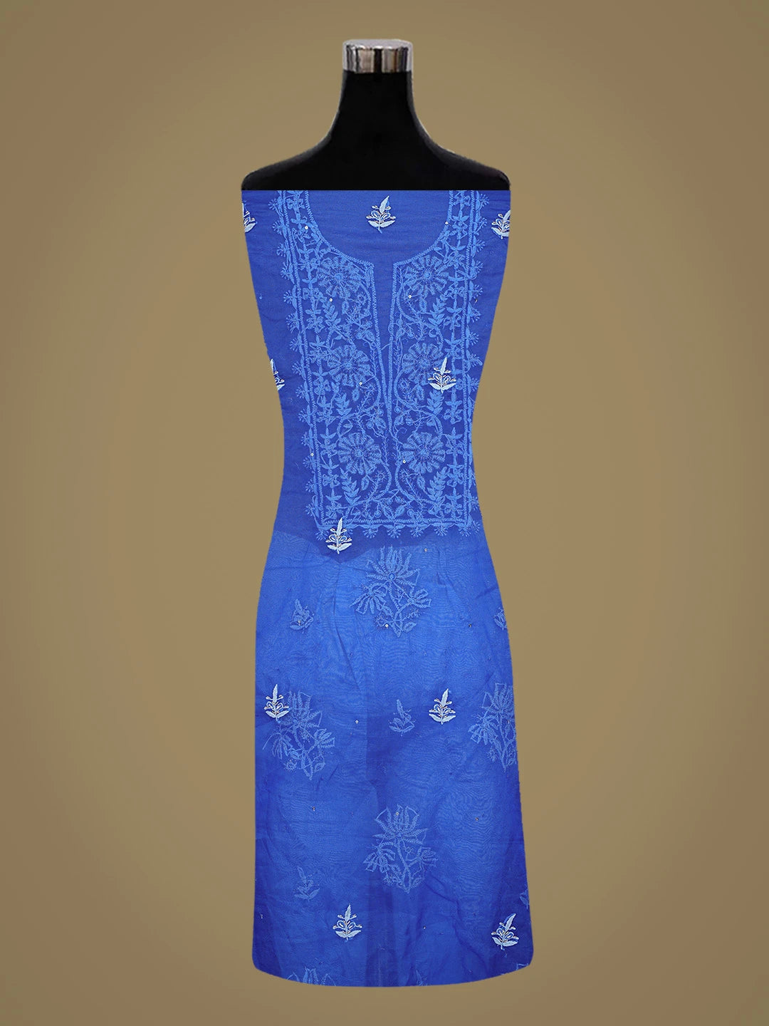 Ada Hand Embroidered Royal Blue Organza Lucknowi Chikankari Unstitched Kurta Dupatta Set With Sequinned Work 01A744068