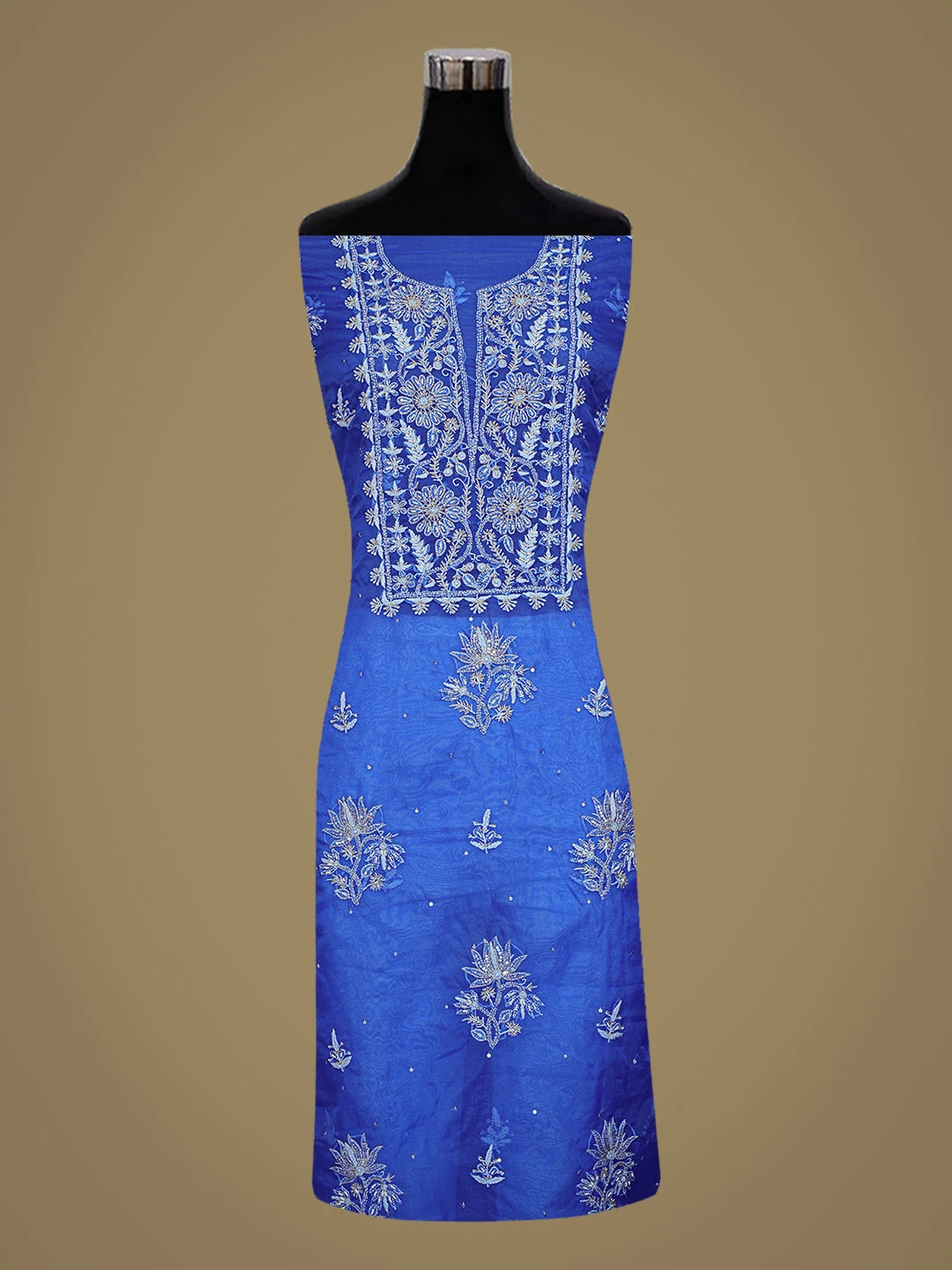Ada Hand Embroidered Royal Blue Organza Lucknowi Chikankari Unstitched Kurta Dupatta Set With Sequinned Work 01A744068