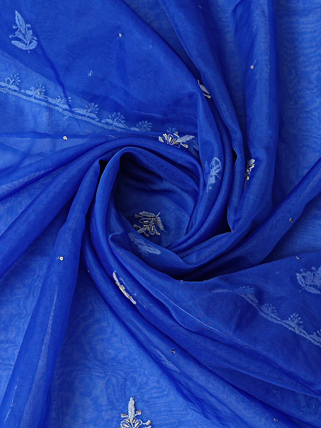 Ada Hand Embroidered Royal Blue Organza Lucknowi Chikankari Unstitched Kurta Dupatta Set With Sequinned Work 01A744068