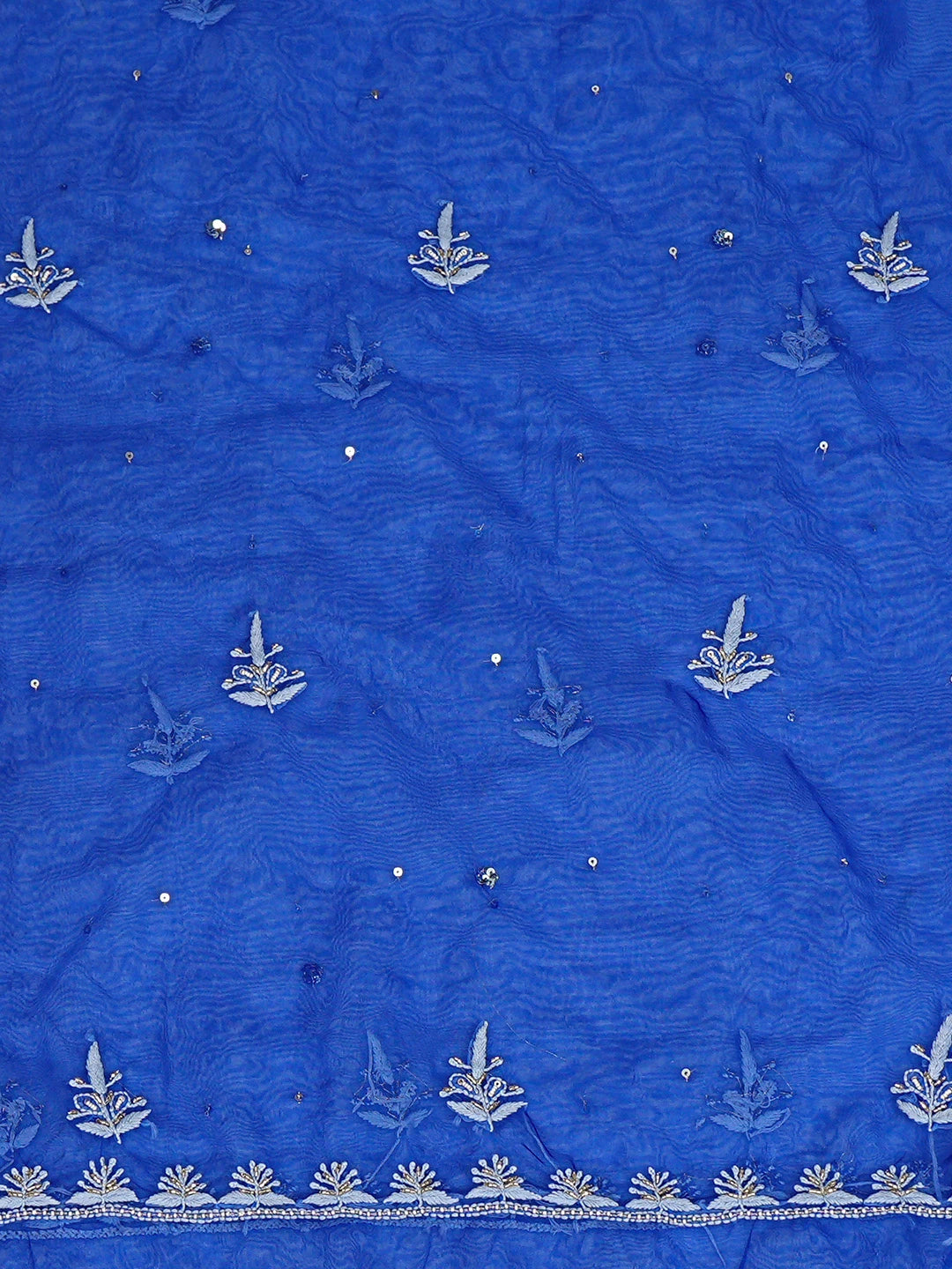 Ada Hand Embroidered Royal Blue Organza Lucknowi Chikankari Unstitched Kurta Dupatta Set With Sequinned Work 01A744068