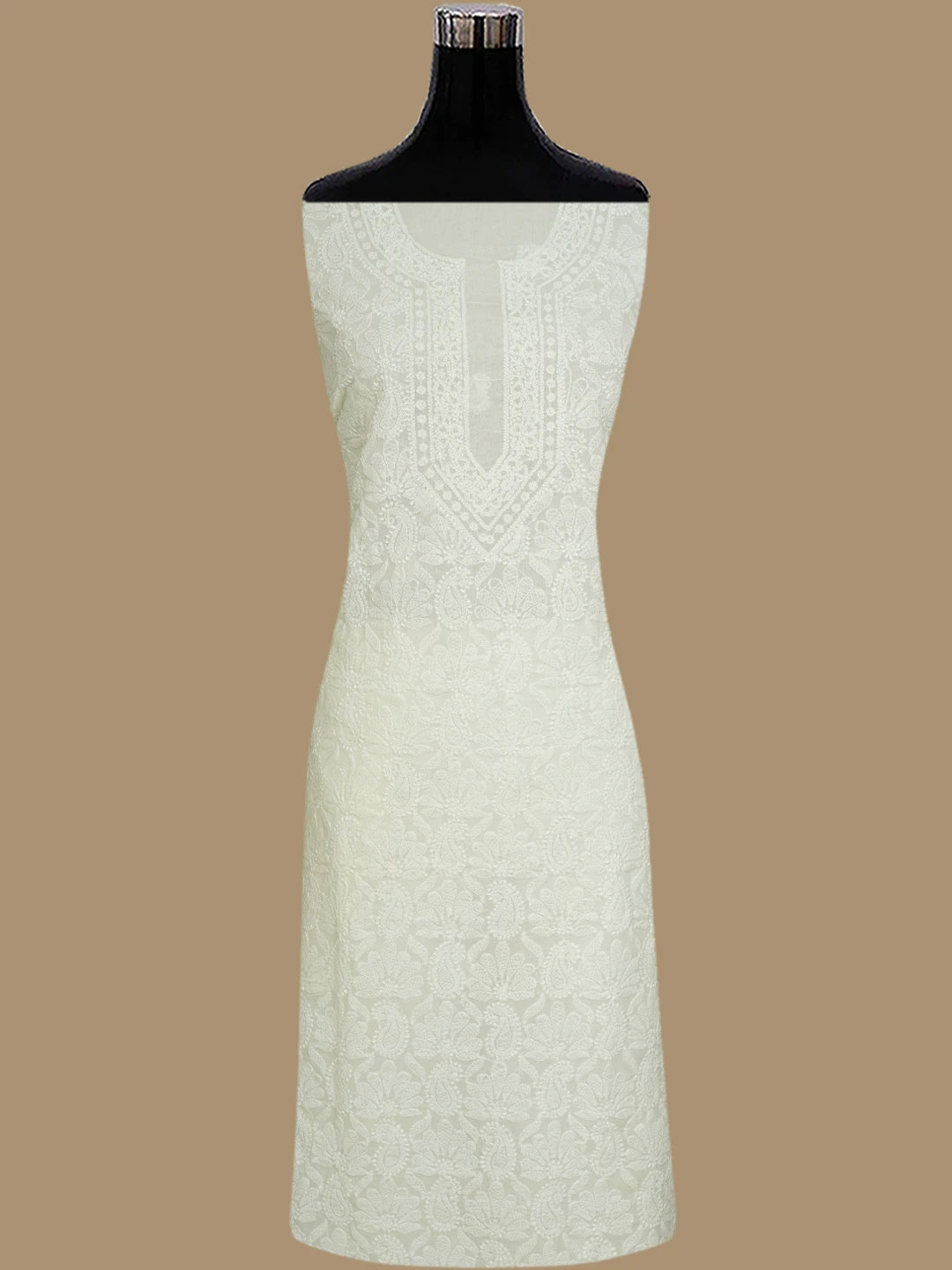 Ada Hand Embroidered Cream Cotton Lucknowi Chikankari Unstitched Kurta Piece 01A844076