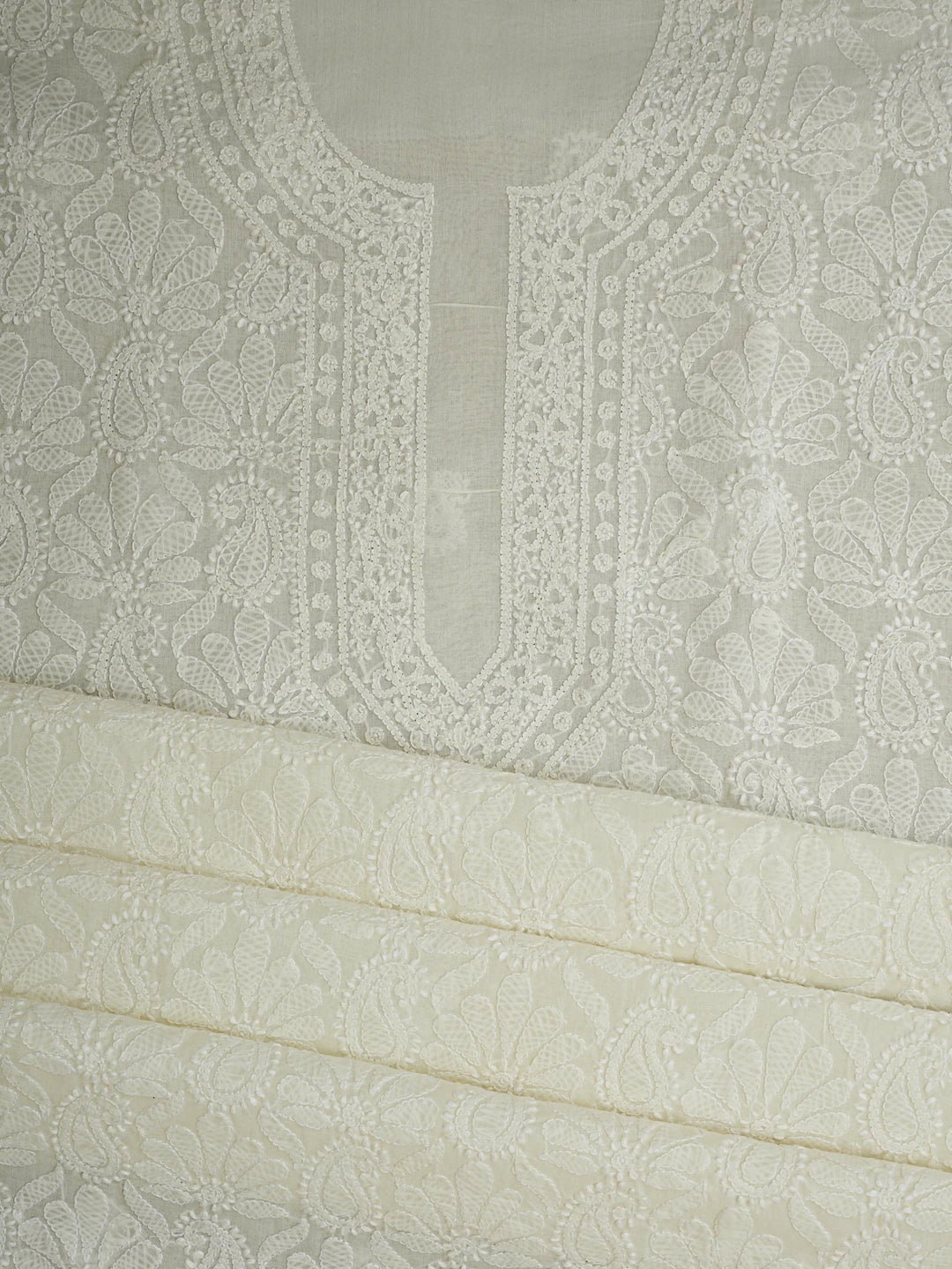 Ada Hand Embroidered Cream Cotton Lucknowi Chikankari Unstitched Kurta Piece 01A844076