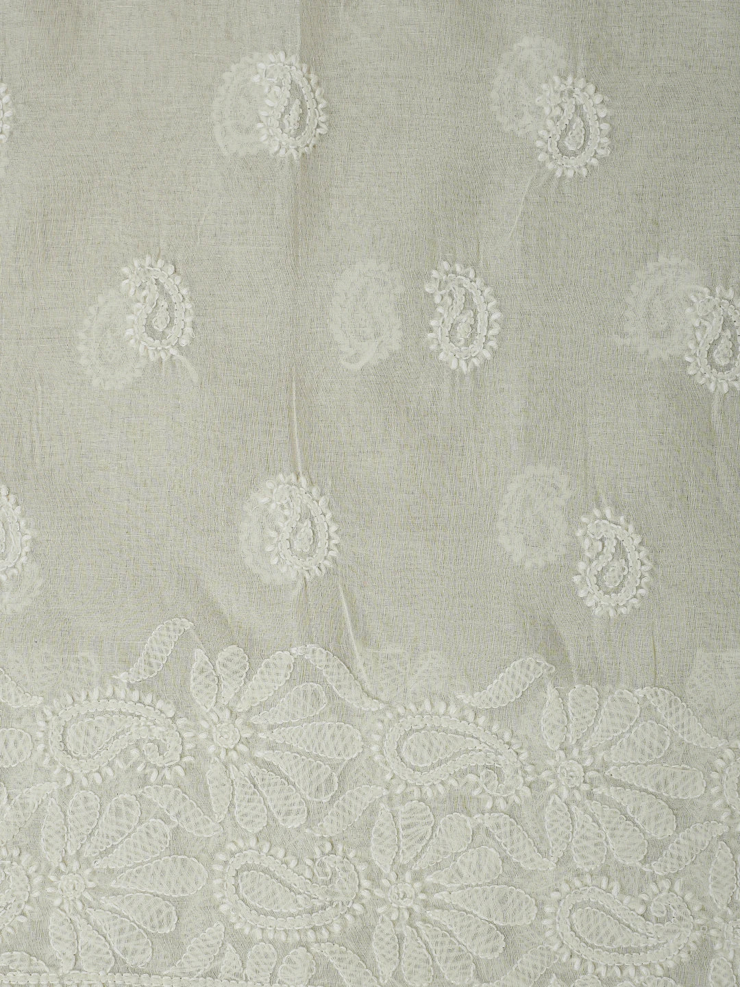Ada Hand Embroidered Cream Cotton Lucknowi Chikankari Unstitched Kurta Piece 01A844076