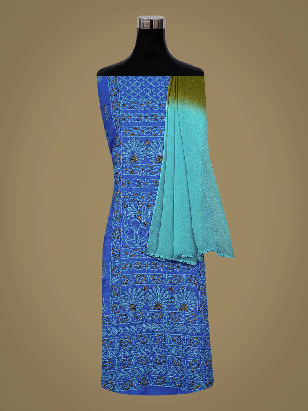 Ada Hand Embroidered Royal Blue Cotton Lucknowi Chikankari Unstitched Suit Piece 01A839724