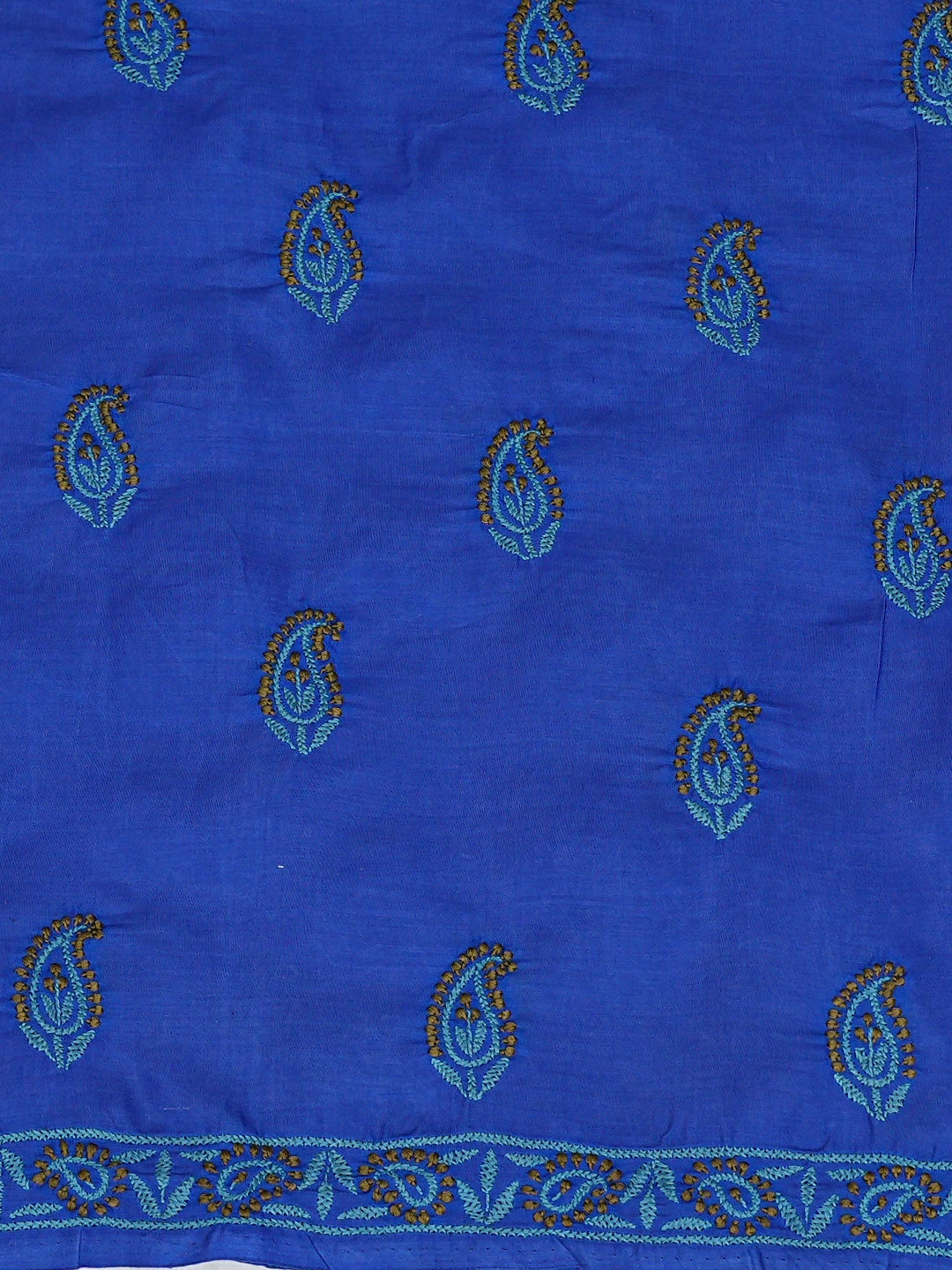 Ada Hand Embroidered Royal Blue Cotton Lucknowi Chikankari Unstitched Suit Piece 01A839724