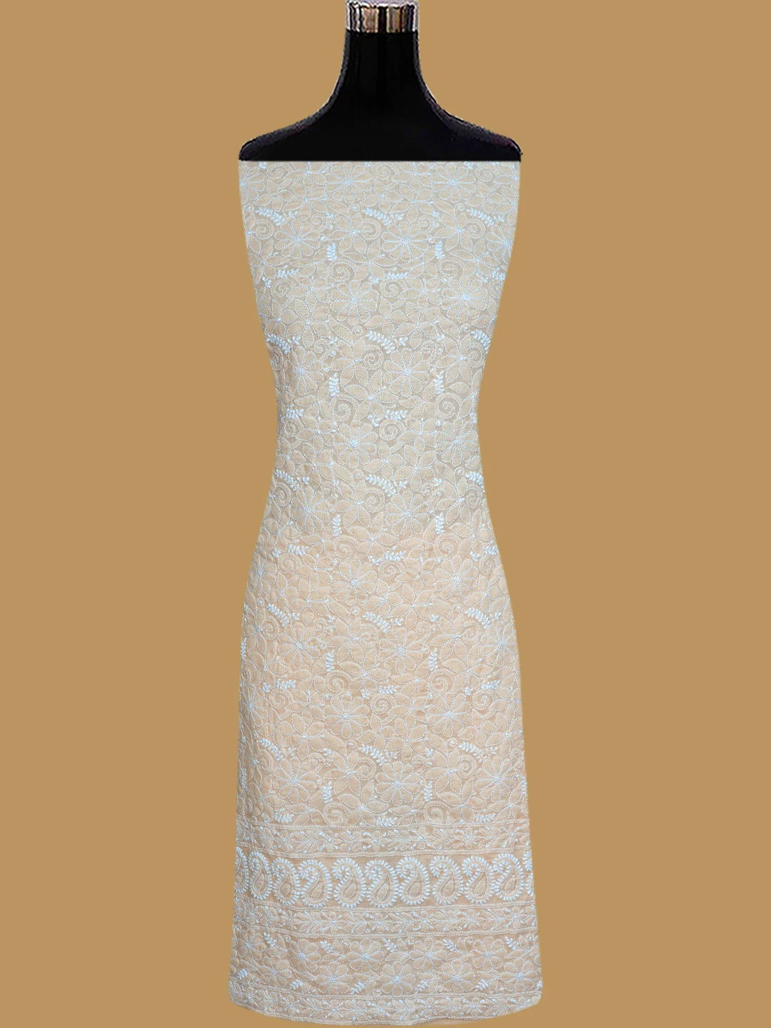 Ada Hand Embroidered Peach Cotton Lucknowi Chikankari Unstitched Kurta Piece 01A772920