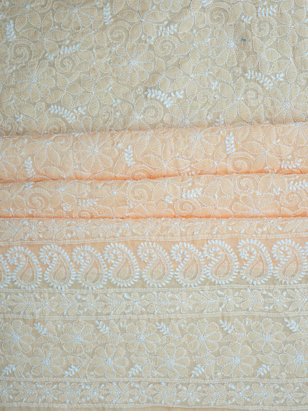 Ada Hand Embroidered Peach Cotton Lucknowi Chikankari Unstitched Kurta Piece 01A772920