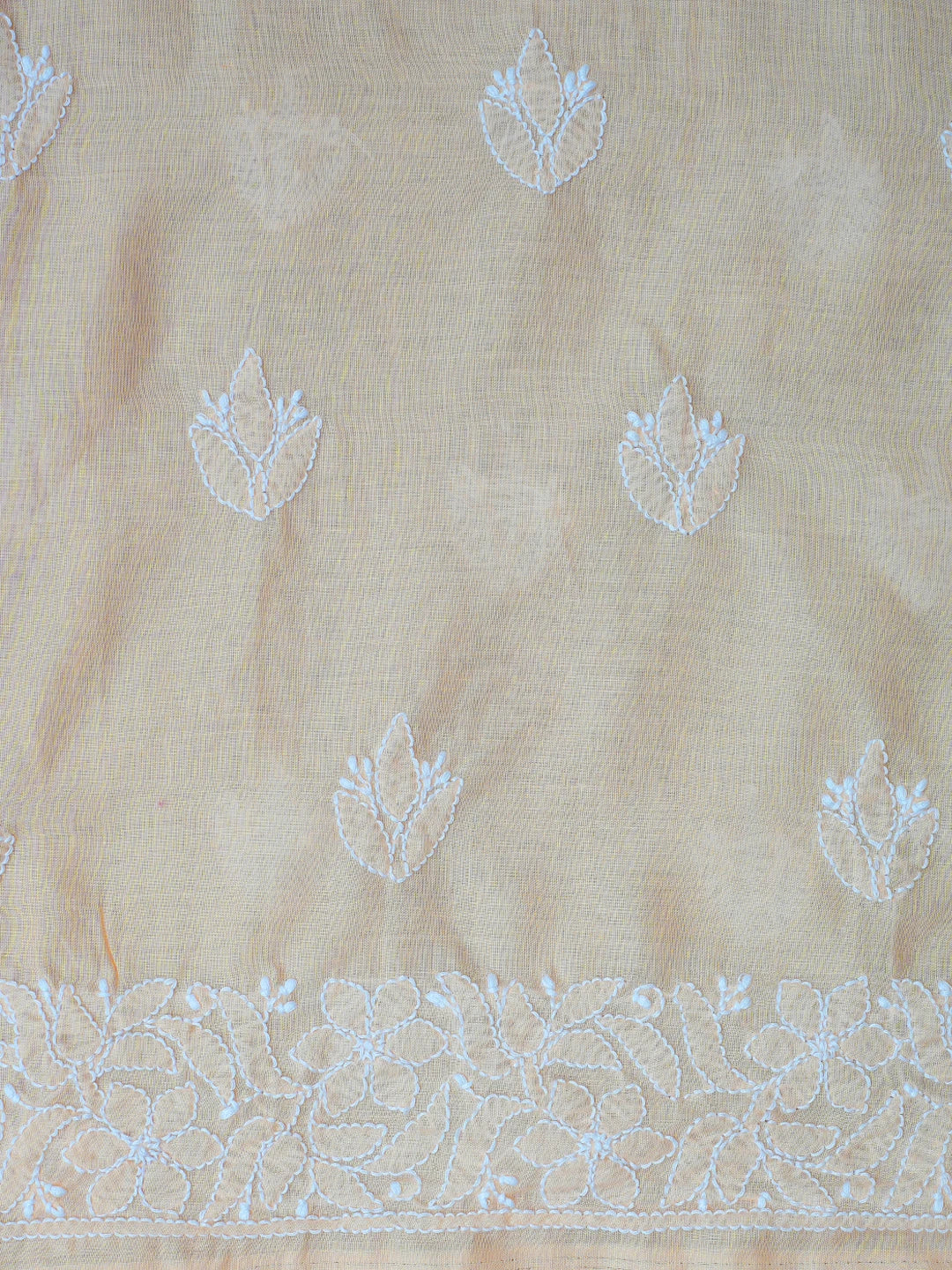 Ada Hand Embroidered Peach Cotton Lucknowi Chikankari Unstitched Kurta Piece 01A772920