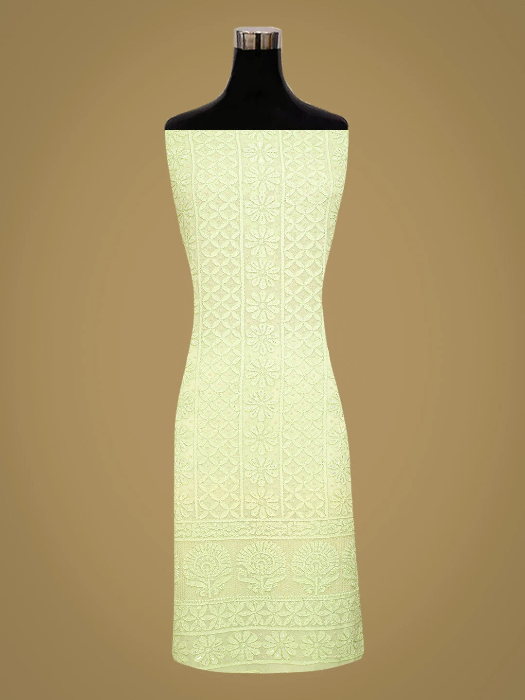 Ada Hand Embroidered Light Green Viscose Georgette Lucknowi Chikankari Unstitched Kurta Dupatta Set With Cutdana Work 01A789446