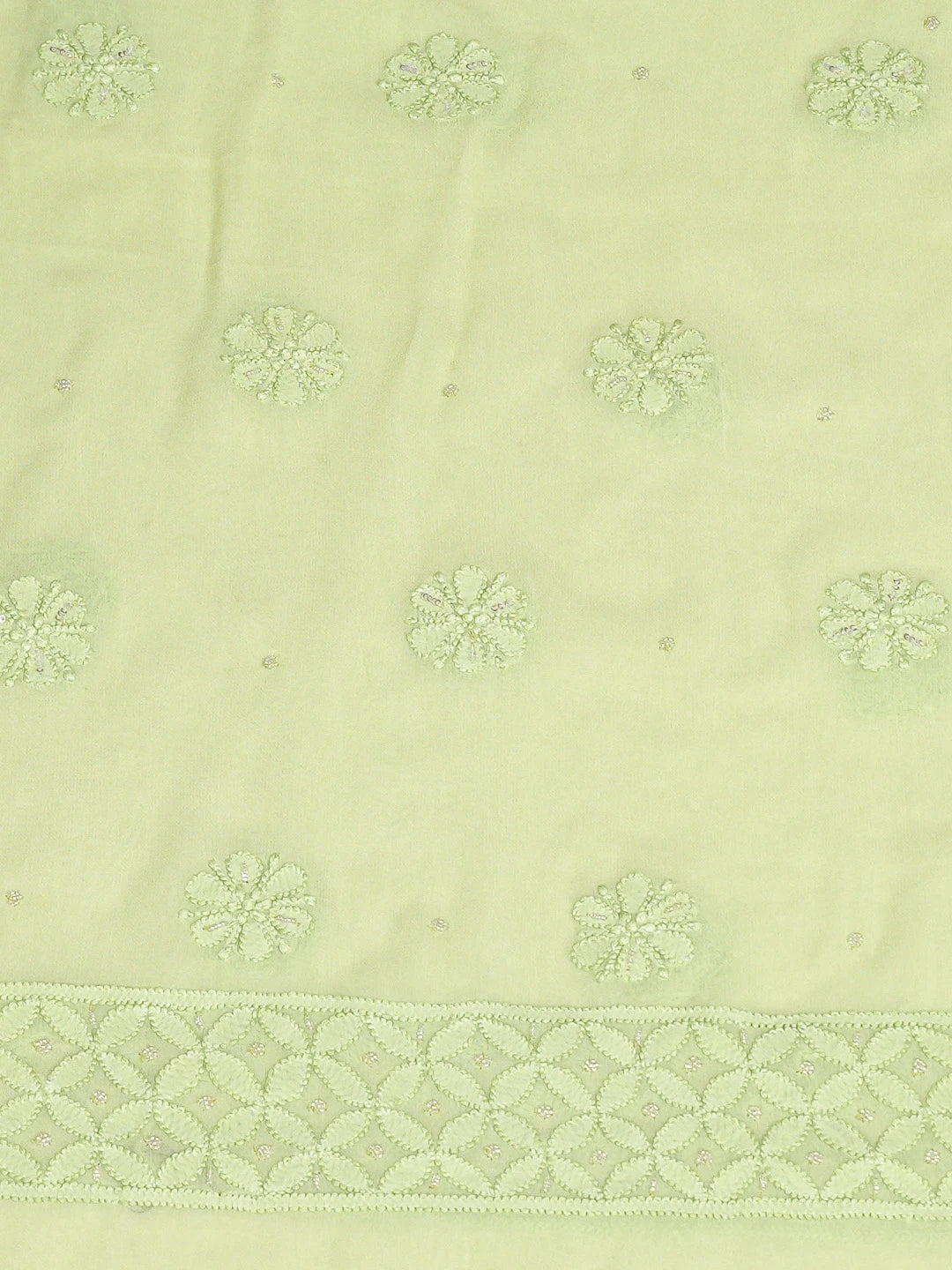 Ada Hand Embroidered Light Green Viscose Georgette Lucknowi Chikankari Unstitched Kurta Dupatta Set With Cutdana Work 01A789446