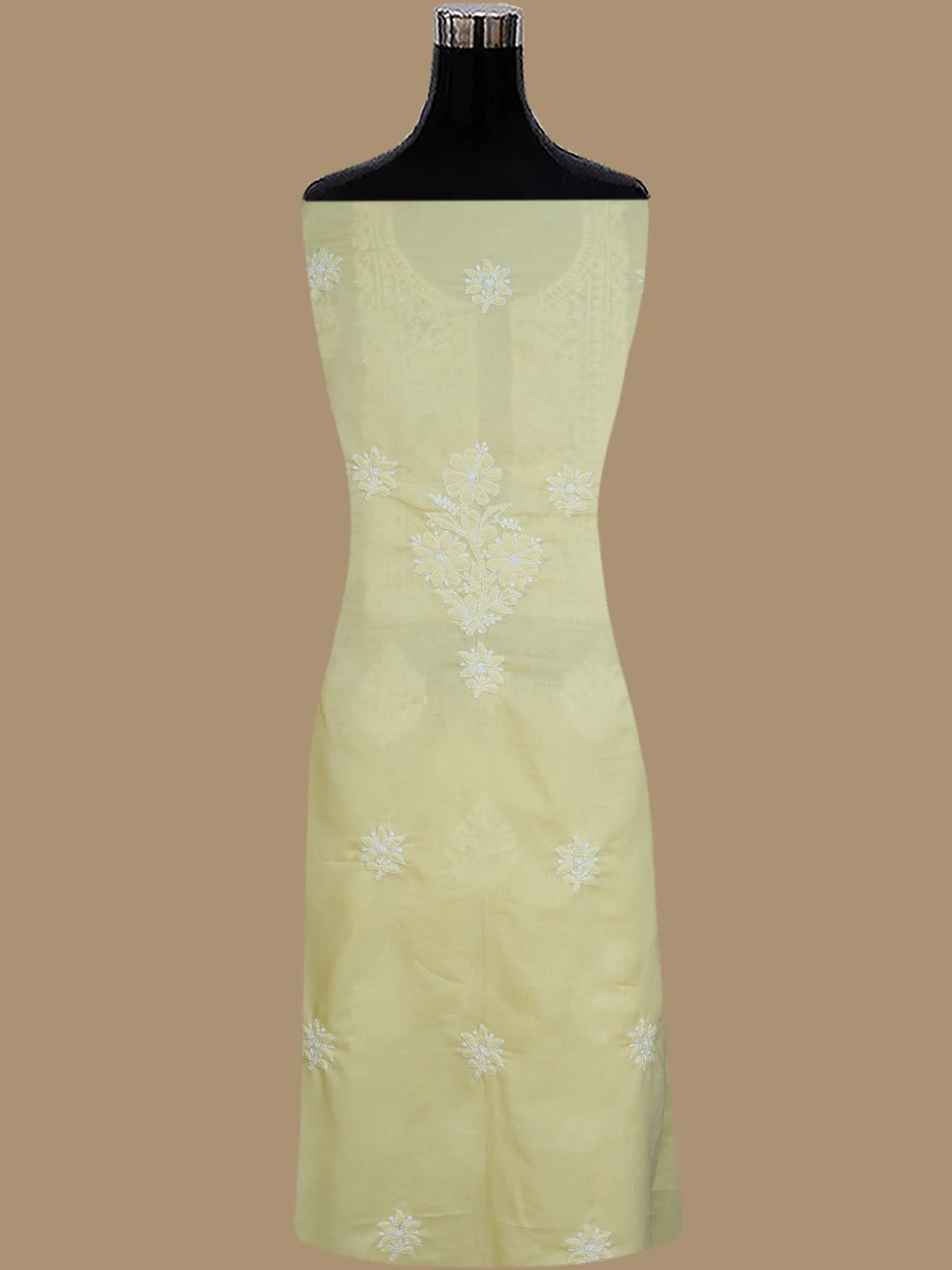 Ada Hand Embroidered Biscuit Yellow Cotton Lucknowi Chikankari Unstitched Kurta Piece 01A772849