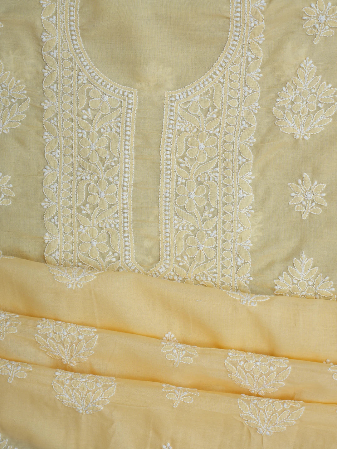 Ada Hand Embroidered Biscuit Yellow Cotton Lucknowi Chikankari Unstitched Kurta Piece 01A772849