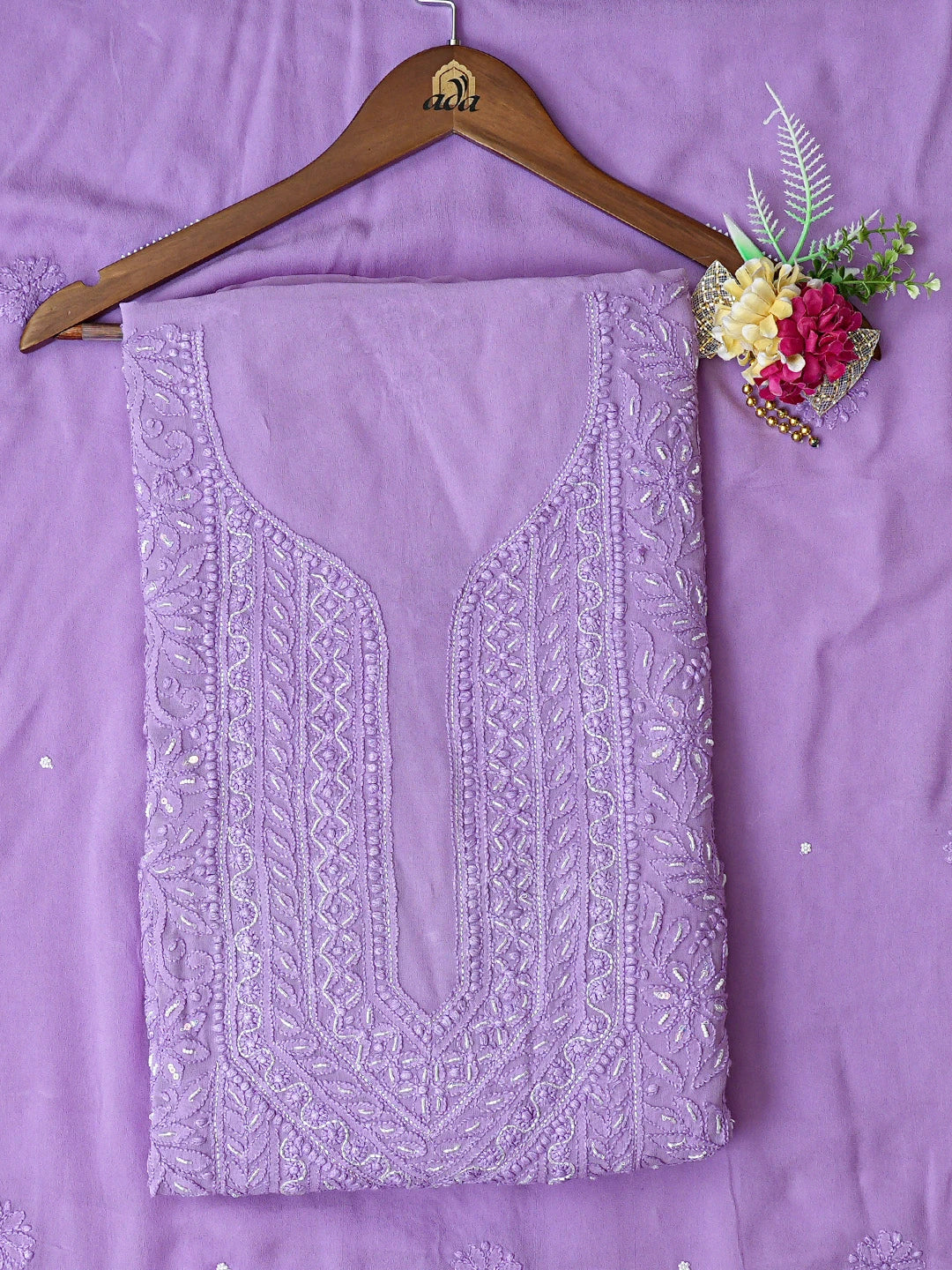 Ada Hand Embroidered Mauve Viscose Georgette Lucknowi Chikankari Unstitched Kurta Dupatta Set With Cutdana Work 01A751241