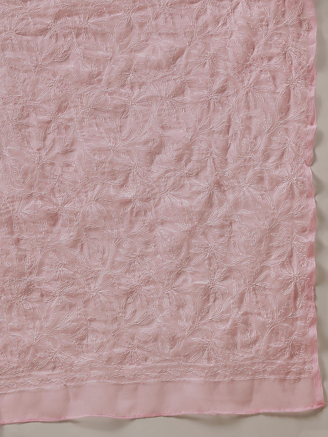 Ada Hand Embroidered Baby Pink Georgette Lucknowi Chikankari Dupatta A511230