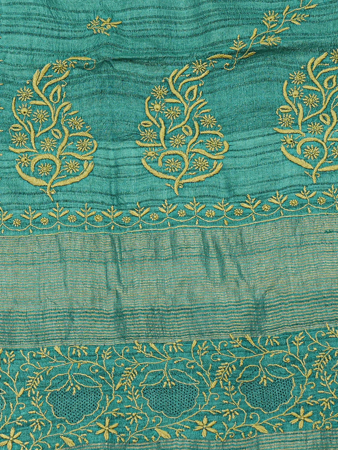 Ada Hand Embroidered Rama Green Silk Lucknowi Chikankari Saree and Blouse 01A837061