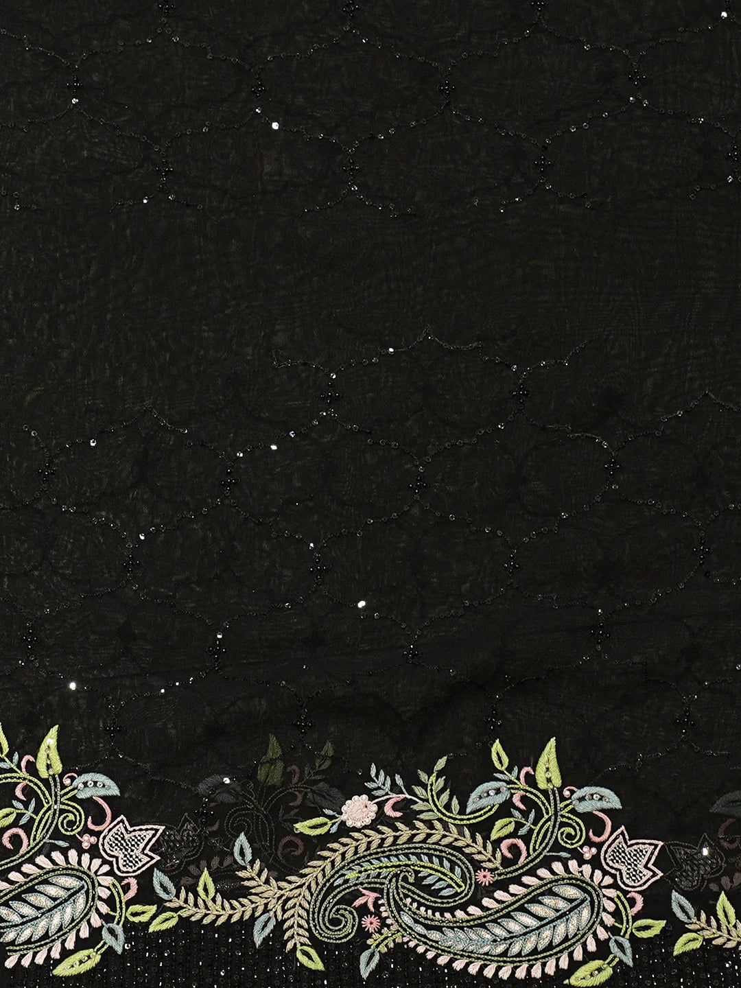 Ada Hand Embroidered Black Pure Georgette Lucknowi Chikankari Saree and Blouse With Cutdana Work 01A774109