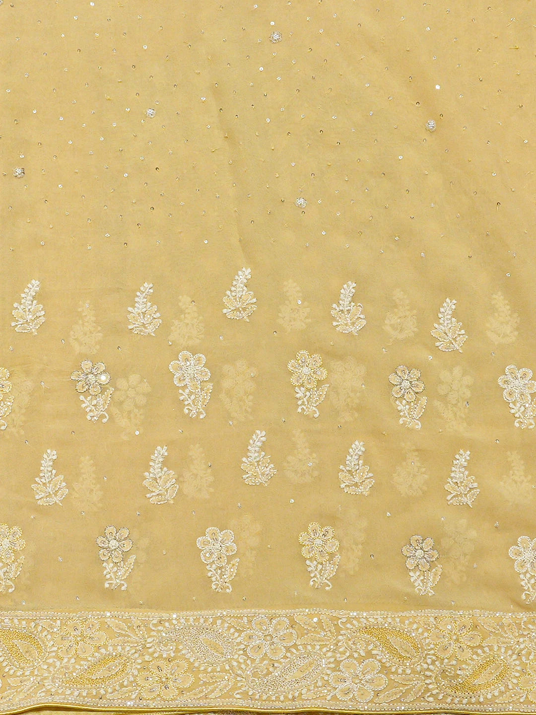 Ada Hand Embroidered Yellow Pure Georgette Lucknowi Chikankari Saree and Blouse With Cutdana Work 01A311737