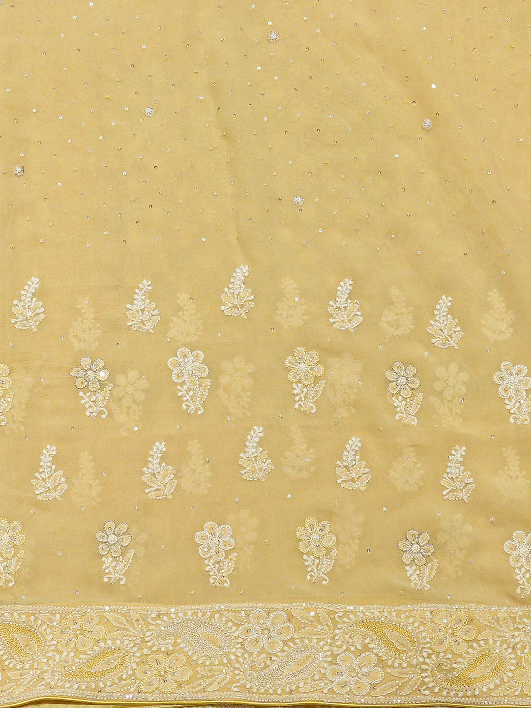 Ada Hand Embroidered Yellow Pure Georgette Lucknowi Chikankari Saree and Blouse With Cutdana Work 01A311737