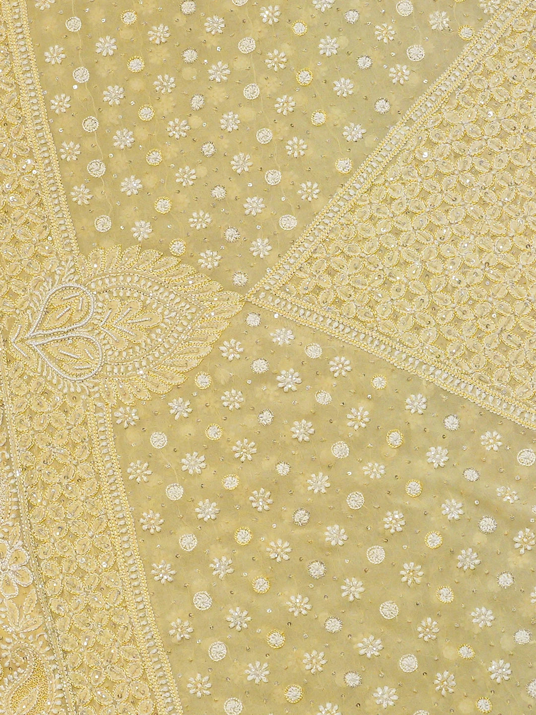 Ada Hand Embroidered Yellow Pure Georgette Lucknowi Chikankari Saree and Blouse With Cutdana Work 01A311737