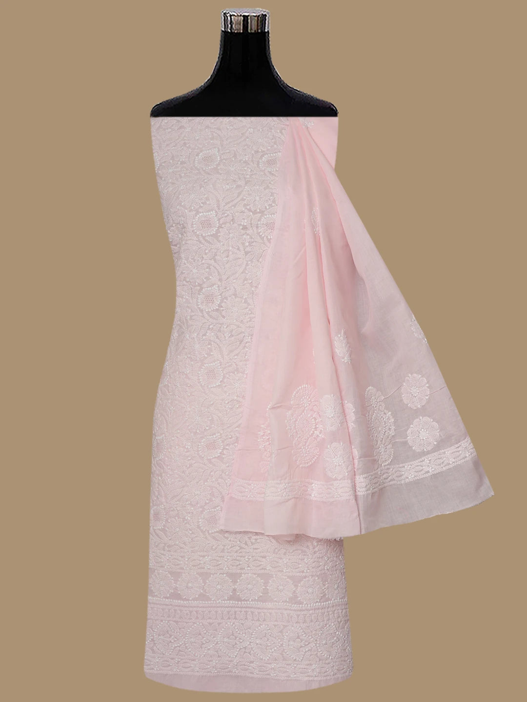 Ada Hand Embroidered Pink Cotton Lucknowi Chikankari Unstitched Suit Piece 01A832146