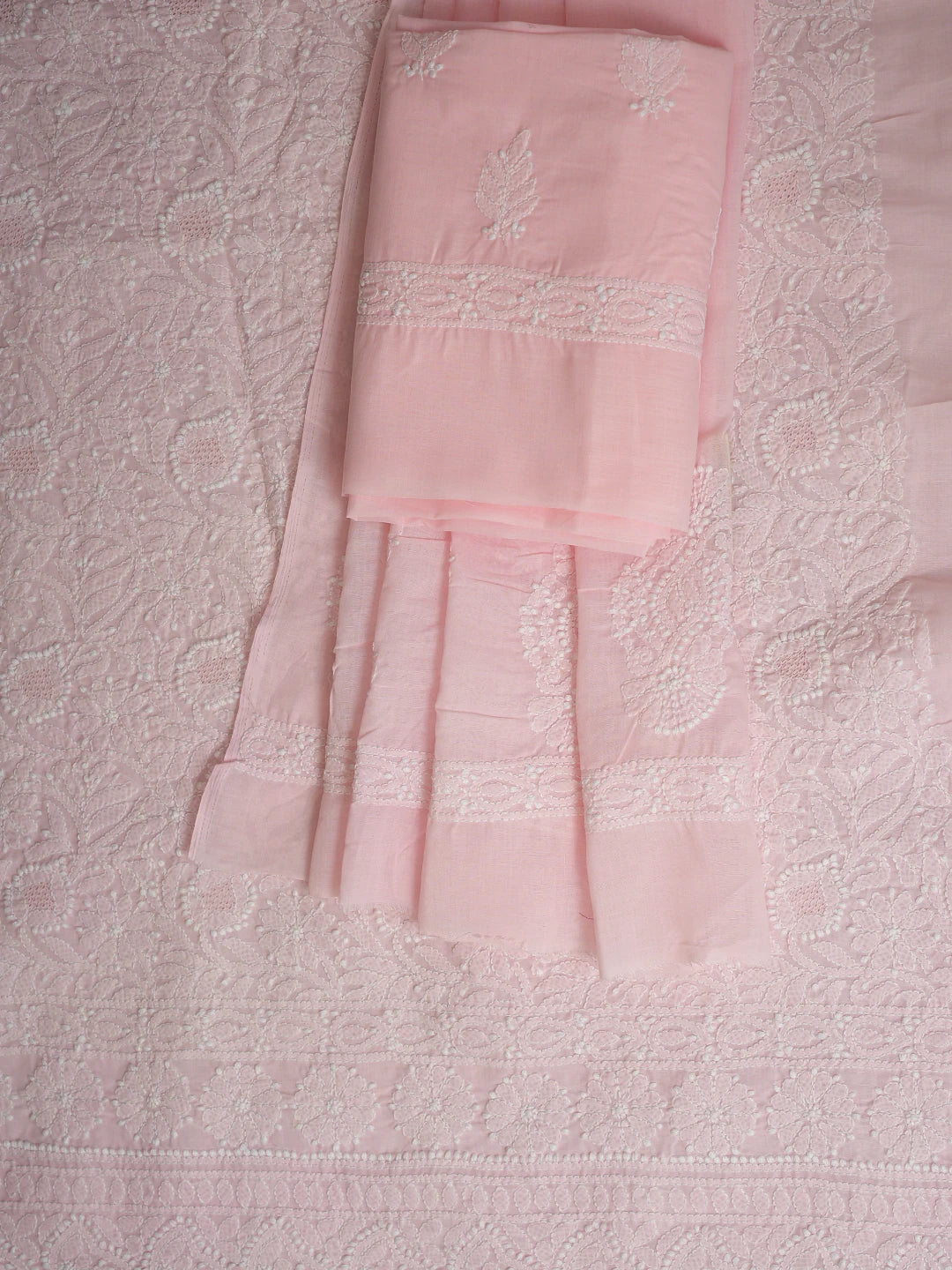 Ada Hand Embroidered Pink Cotton Lucknowi Chikankari Unstitched Suit Piece 01A832146