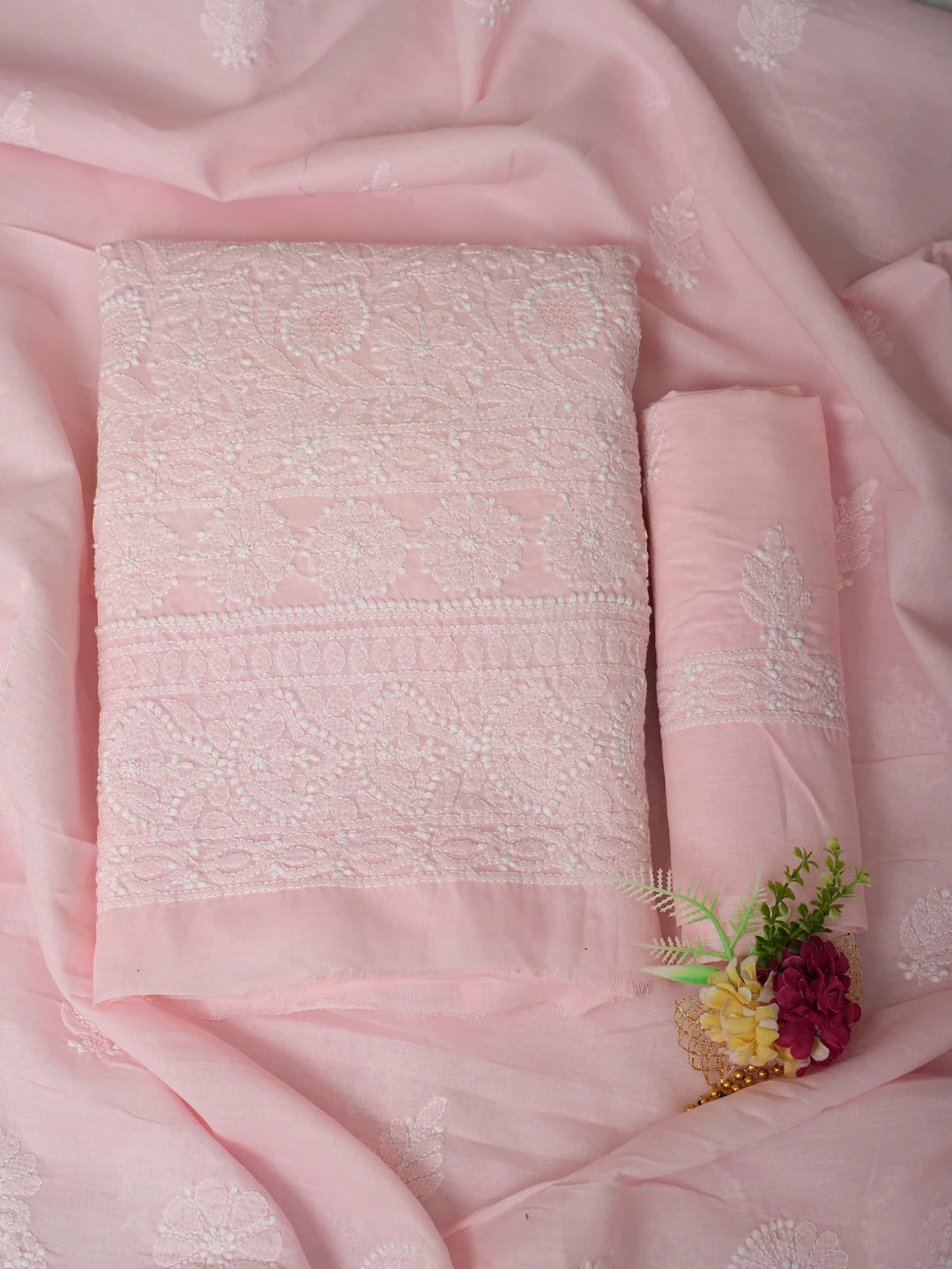 Ada Hand Embroidered Pink Cotton Lucknowi Chikankari Unstitched Suit Piece 01A832146