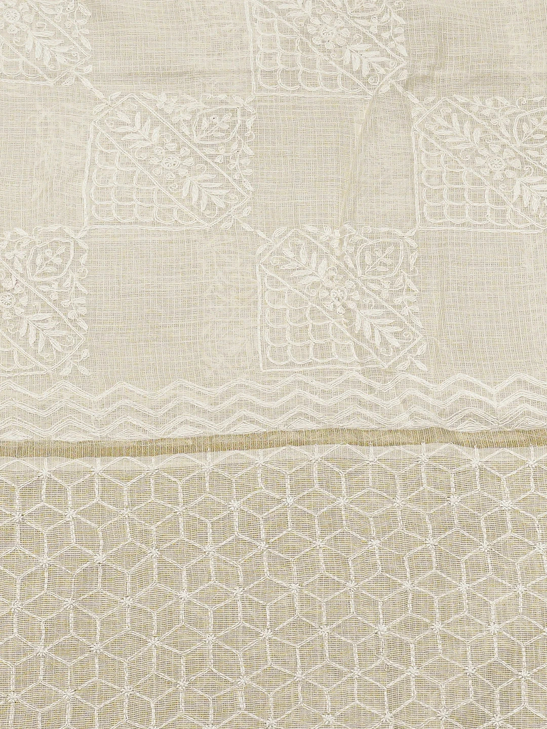 Ada Hand Embroidered Fawn Kota Moonga Lucknowi Chikankari Saree and Blouse 01A837063