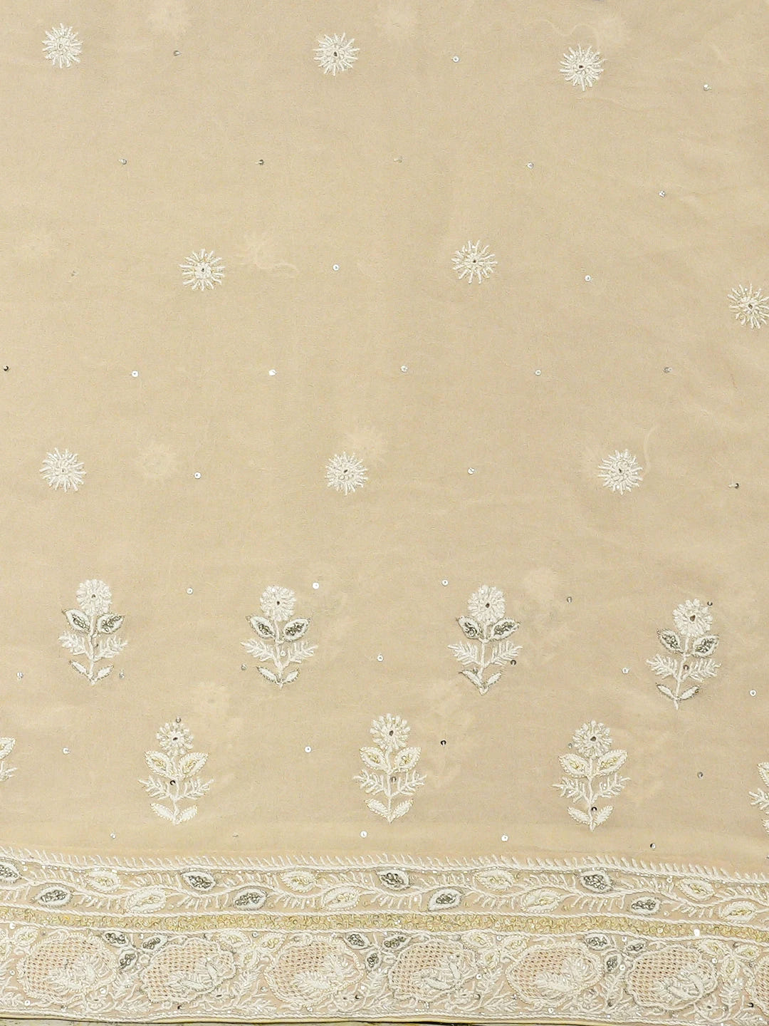 Ada Hand Embroidered Fawn Pure Georgette Lucknowi Chikankari Saree and Blouse With Cutdana Work 01A618522