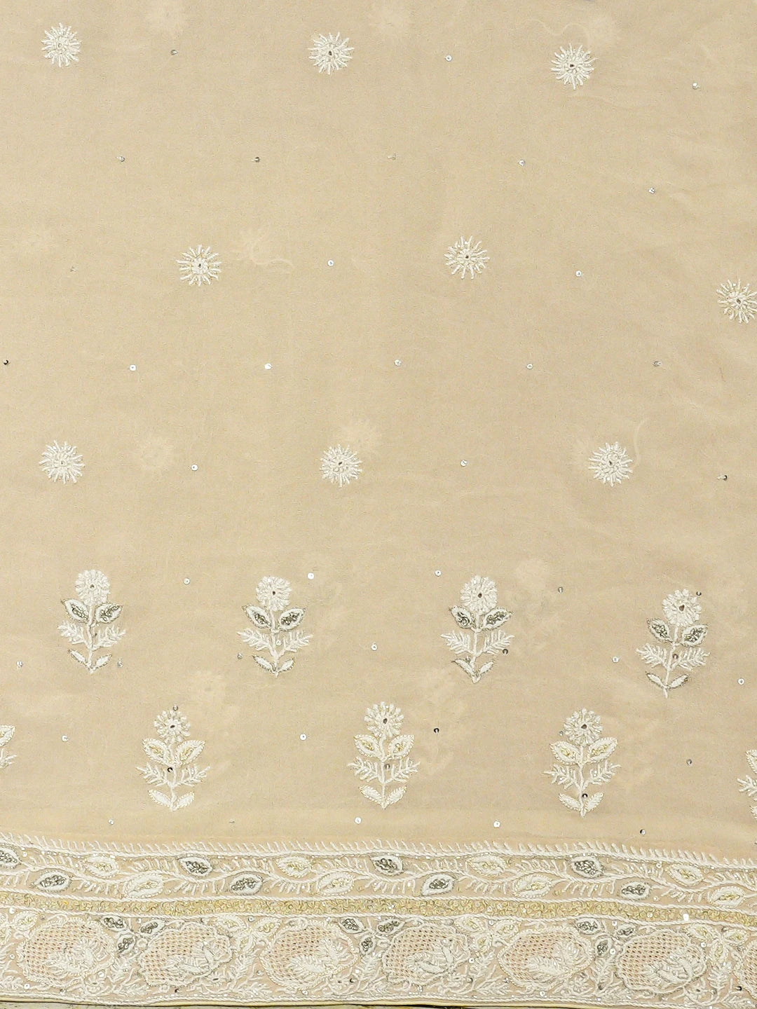 Ada Hand Embroidered Fawn Pure Georgette Lucknowi Chikankari Saree and Blouse With Cutdana Work 01A618522