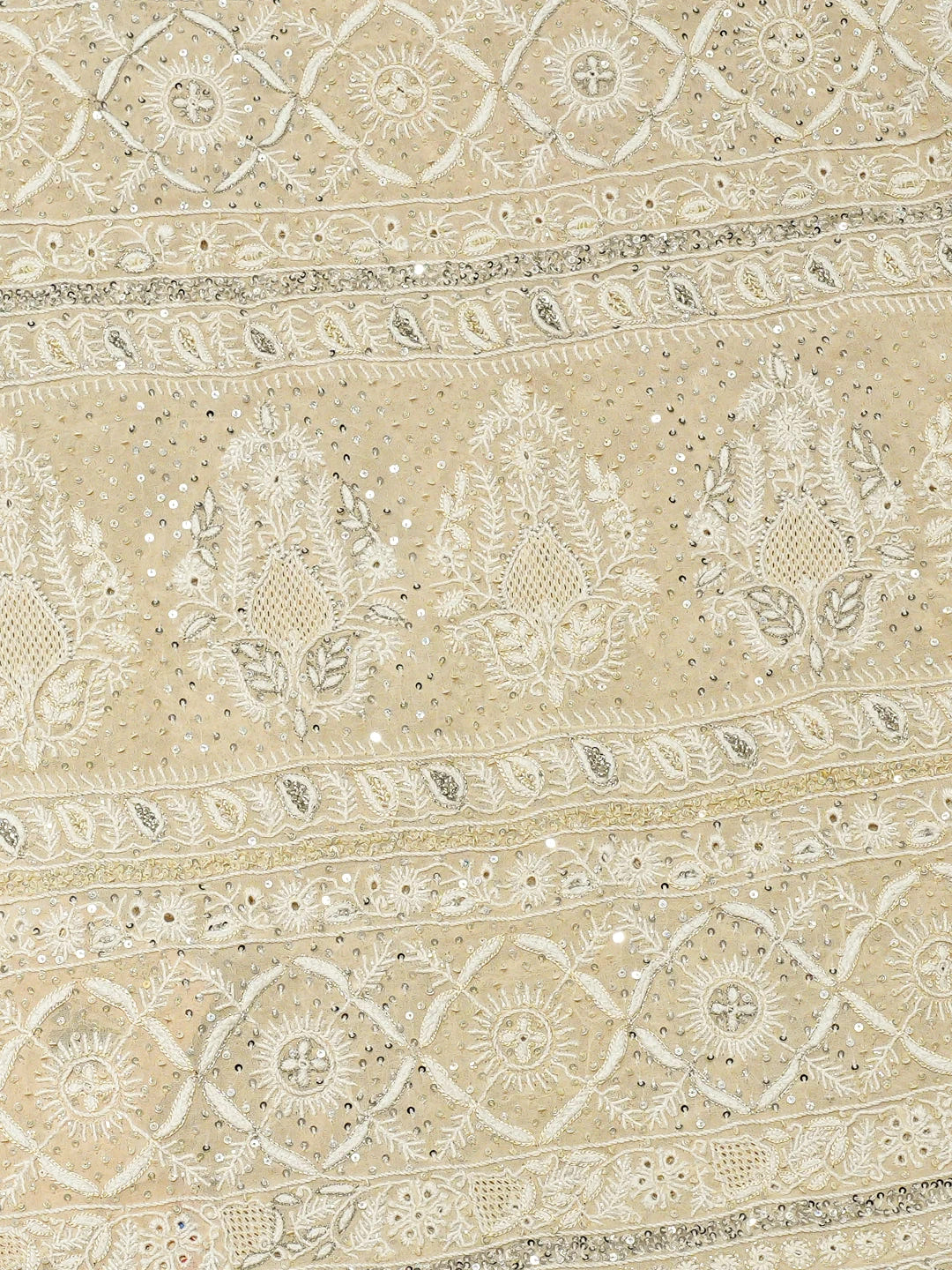 Ada Hand Embroidered Fawn Pure Georgette Lucknowi Chikankari Saree and Blouse With Cutdana Work 01A618522