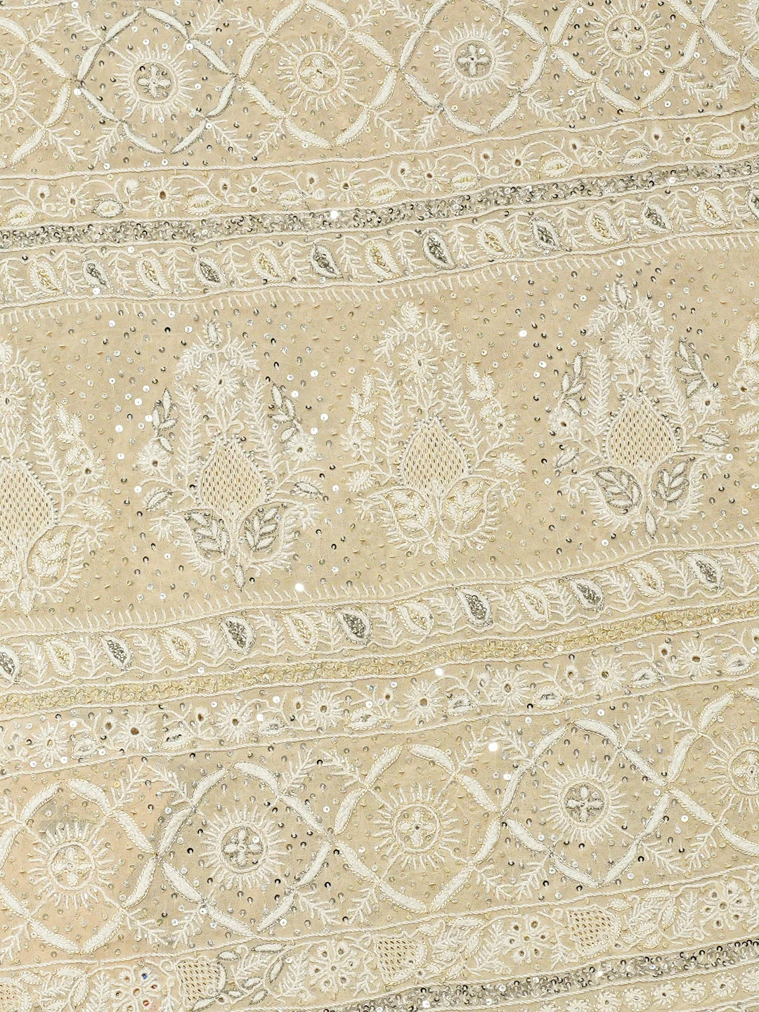 Ada Hand Embroidered Fawn Pure Georgette Lucknowi Chikankari Saree and Blouse With Cutdana Work 01A618522