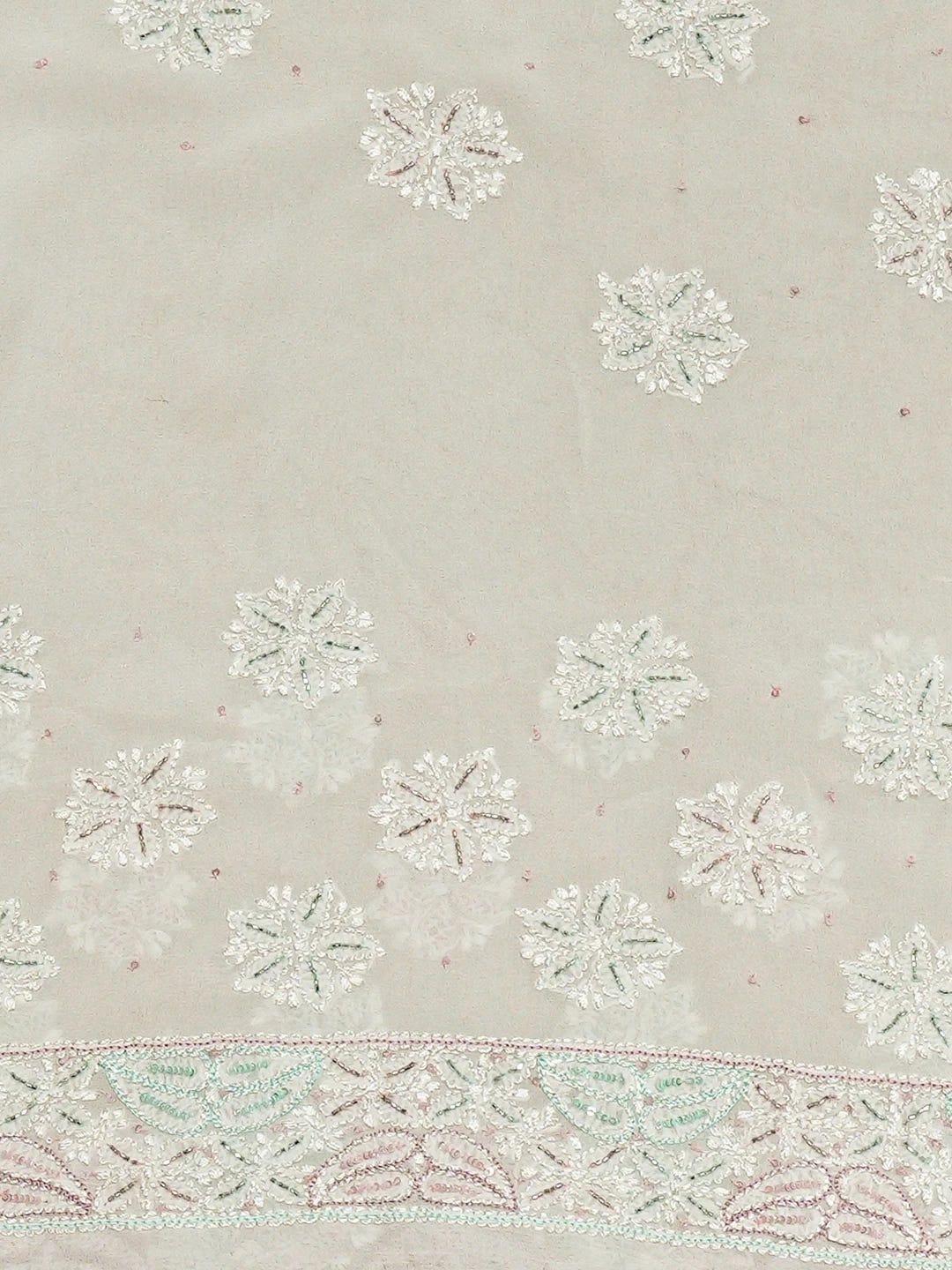 Ada Hand Embroidered White Pure Georgette Lucknowi Chikankari Saree and Blouse With Cutdana Work 01A628057