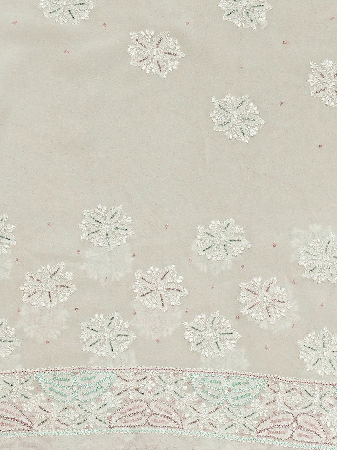 Ada Hand Embroidered White Pure Georgette Lucknowi Chikankari Saree and Blouse With Cutdana Work 01A628057