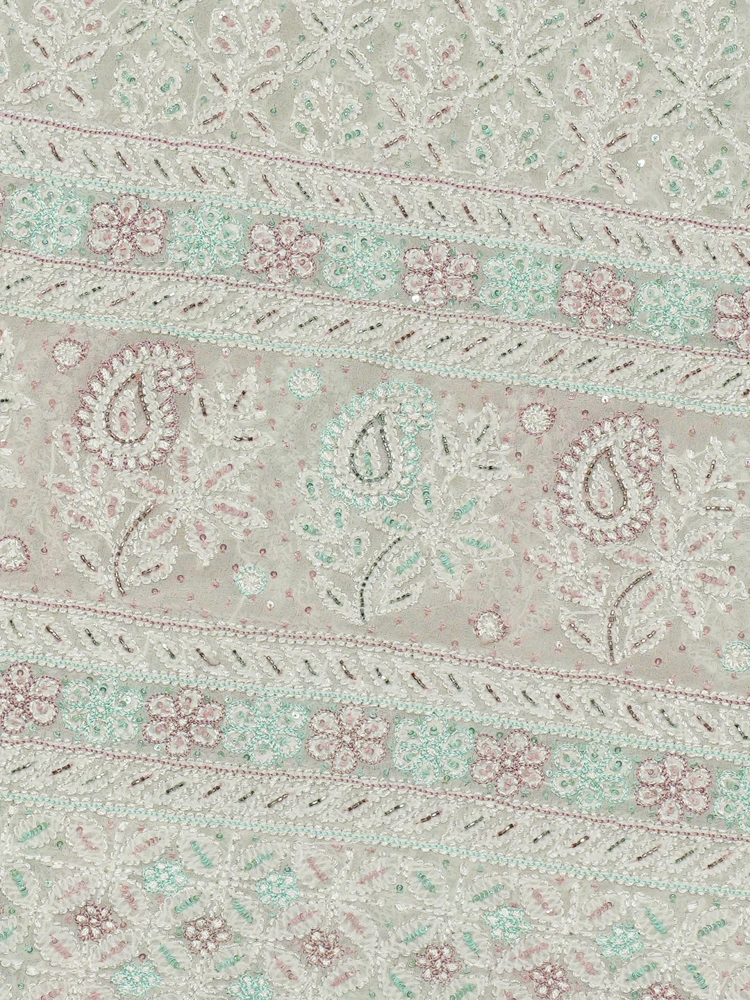 Ada Hand Embroidered White Pure Georgette Lucknowi Chikankari Saree and Blouse With Cutdana Work 01A628057