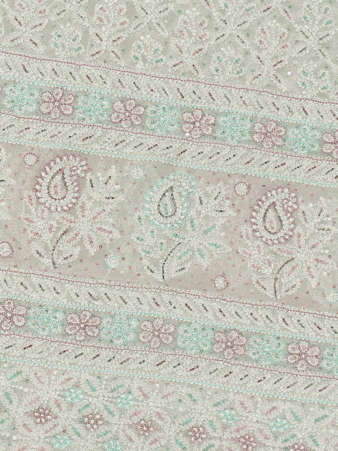 Ada Hand Embroidered White Pure Georgette Lucknowi Chikankari Saree and Blouse With Cutdana Work 01A628057
