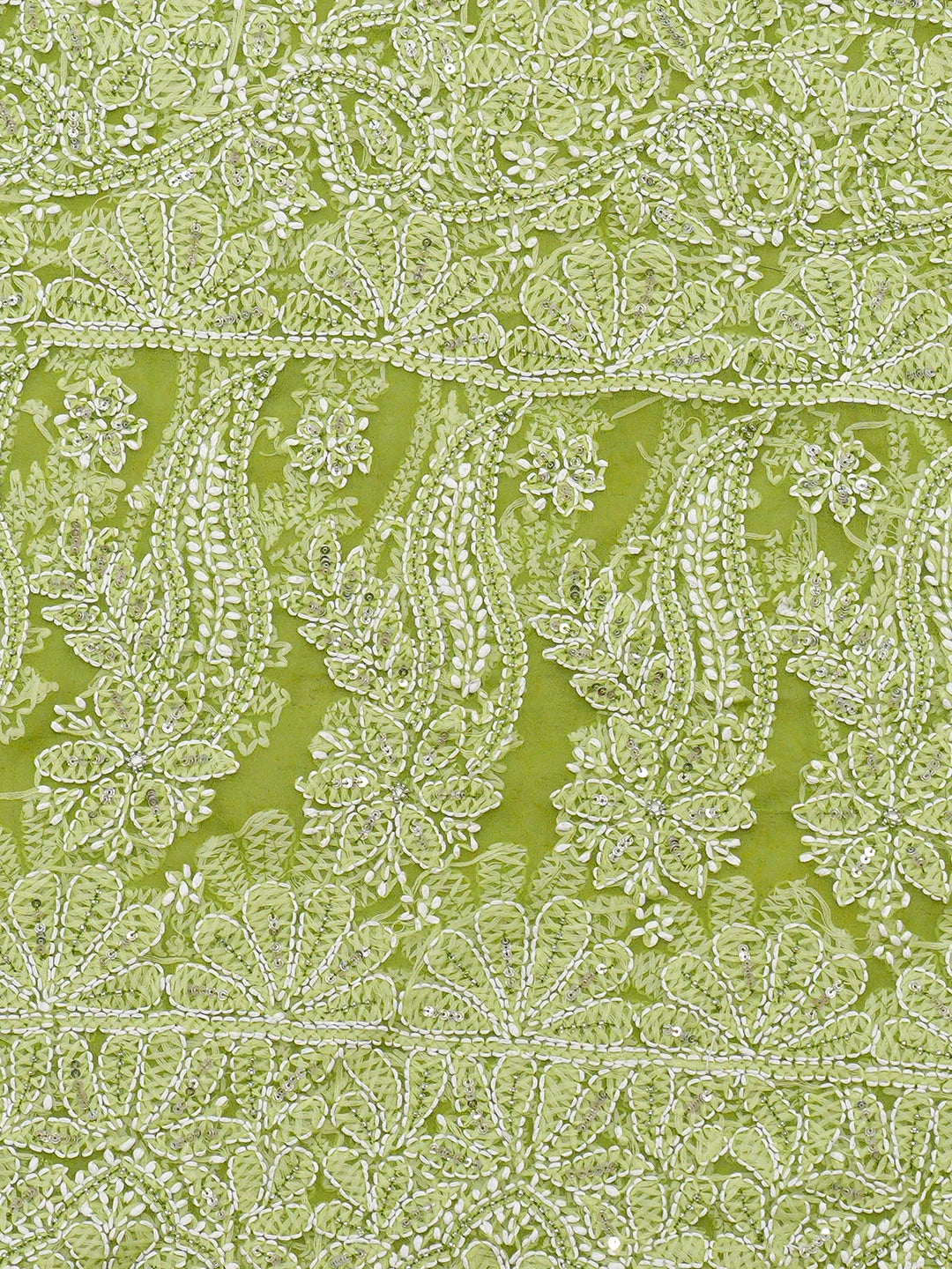 Ada Hand Embroidered Green Georgette Lucknowi Chikankari Saree and Blouse With Cutdana Work 01A719247