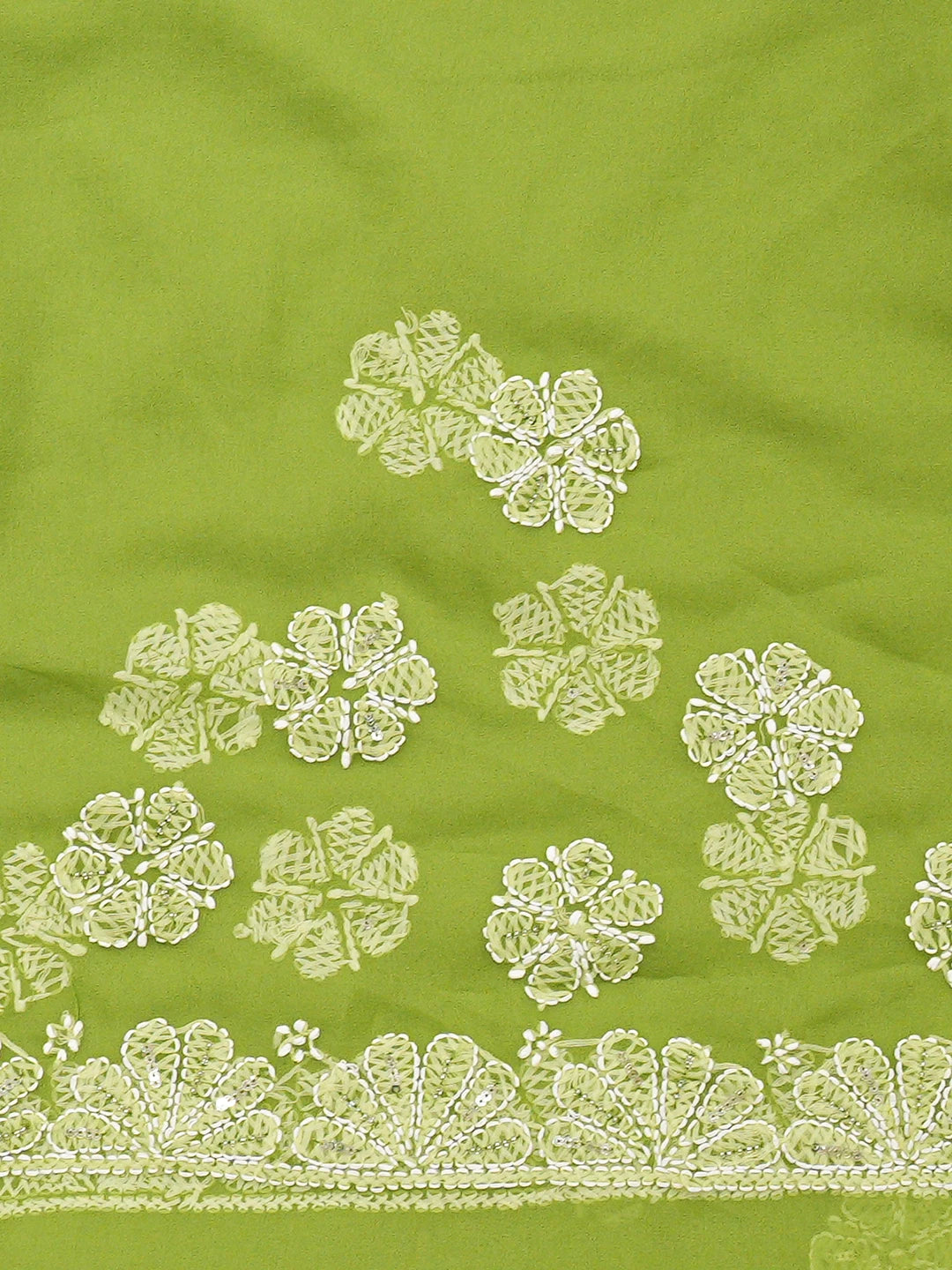 Ada Hand Embroidered Green Georgette Lucknowi Chikankari Saree and Blouse With Cutdana Work 01A719247