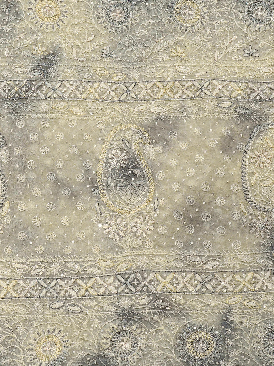Ada Hand Embroidered Grey Organza Lucknowi Chikankari Saree and Blouse With Cutdana Work 01A697706