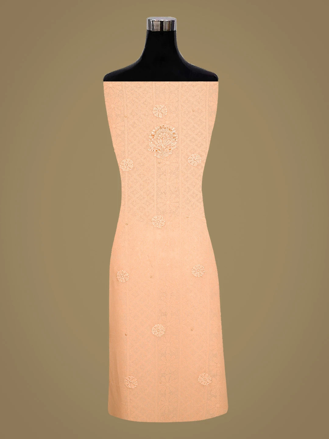 Ada Hand Embroidered Peach Viscose Georgette Lucknowi Chikankari Unstitched Kurta Dupatta Set With Cutdana Work 01A789428