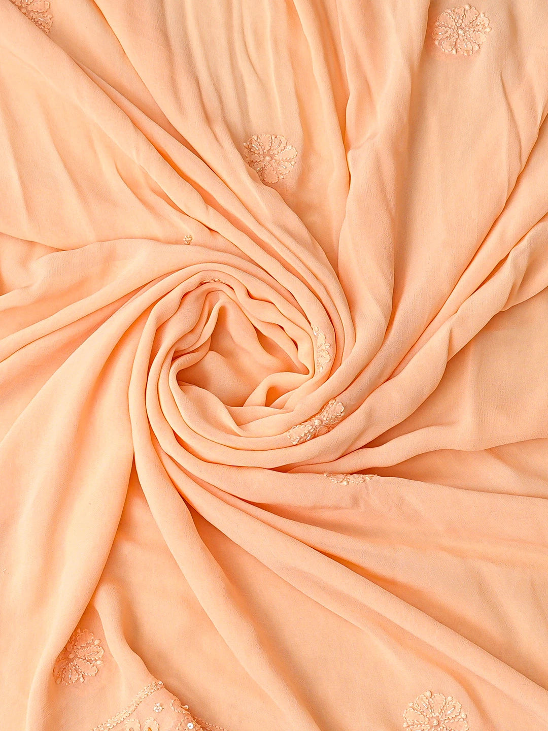 Ada Hand Embroidered Peach Viscose Georgette Lucknowi Chikankari Unstitched Kurta Dupatta Set With Cutdana Work 01A789428
