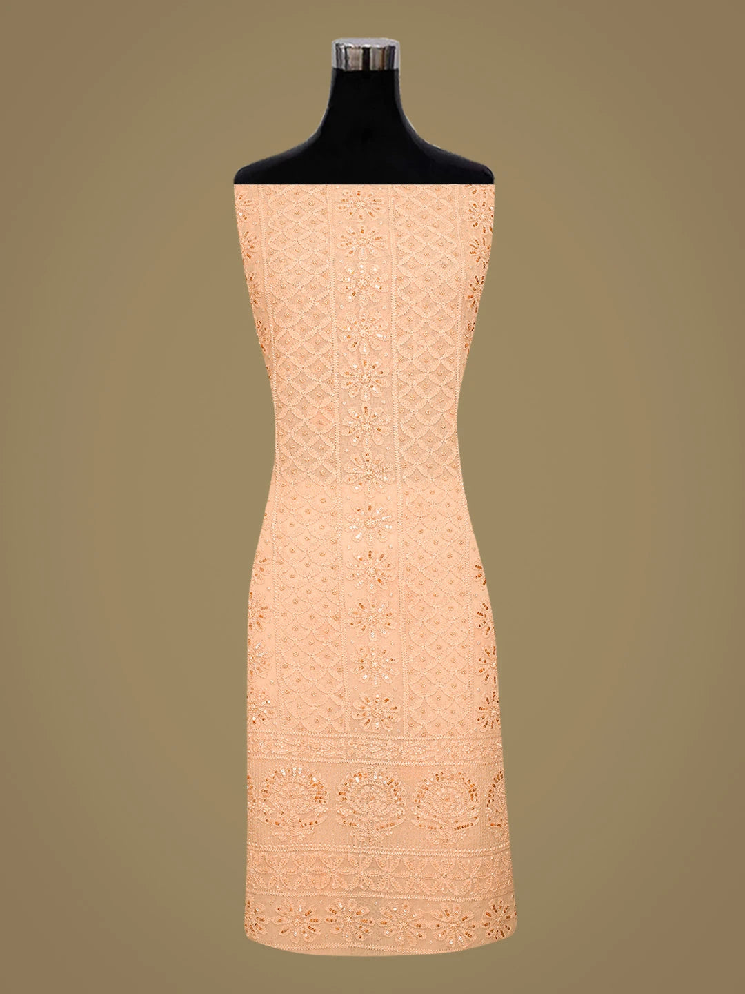 Ada Hand Embroidered Peach Viscose Georgette Lucknowi Chikankari Unstitched Kurta Dupatta Set With Cutdana Work 01A789428