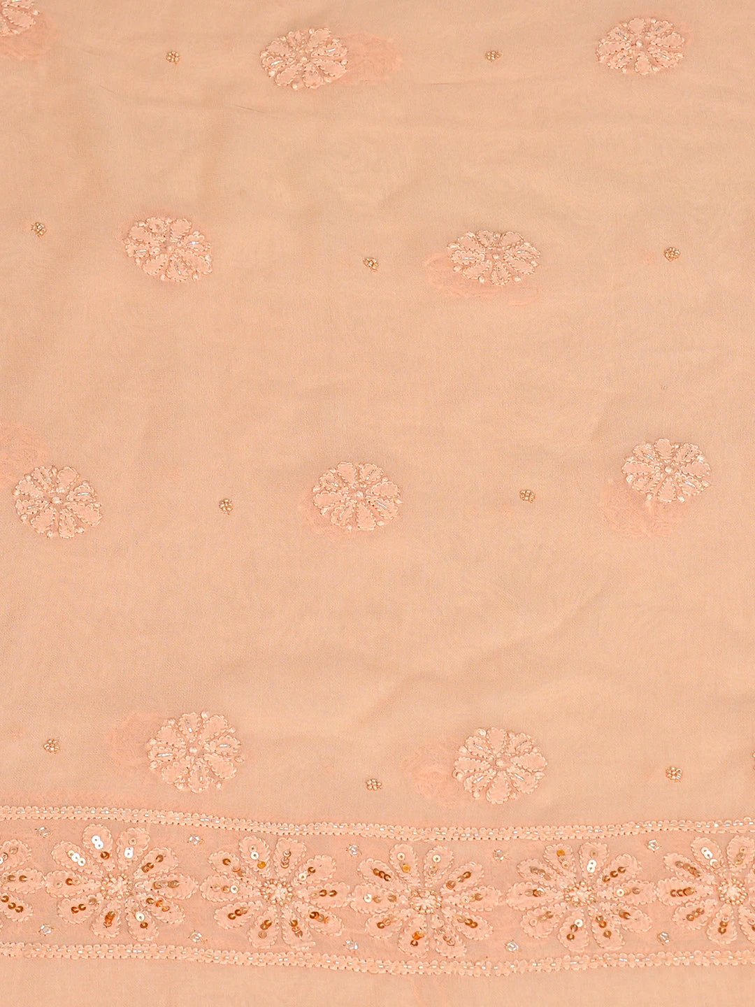 Ada Hand Embroidered Peach Viscose Georgette Lucknowi Chikankari Unstitched Kurta Dupatta Set With Cutdana Work 01A789428