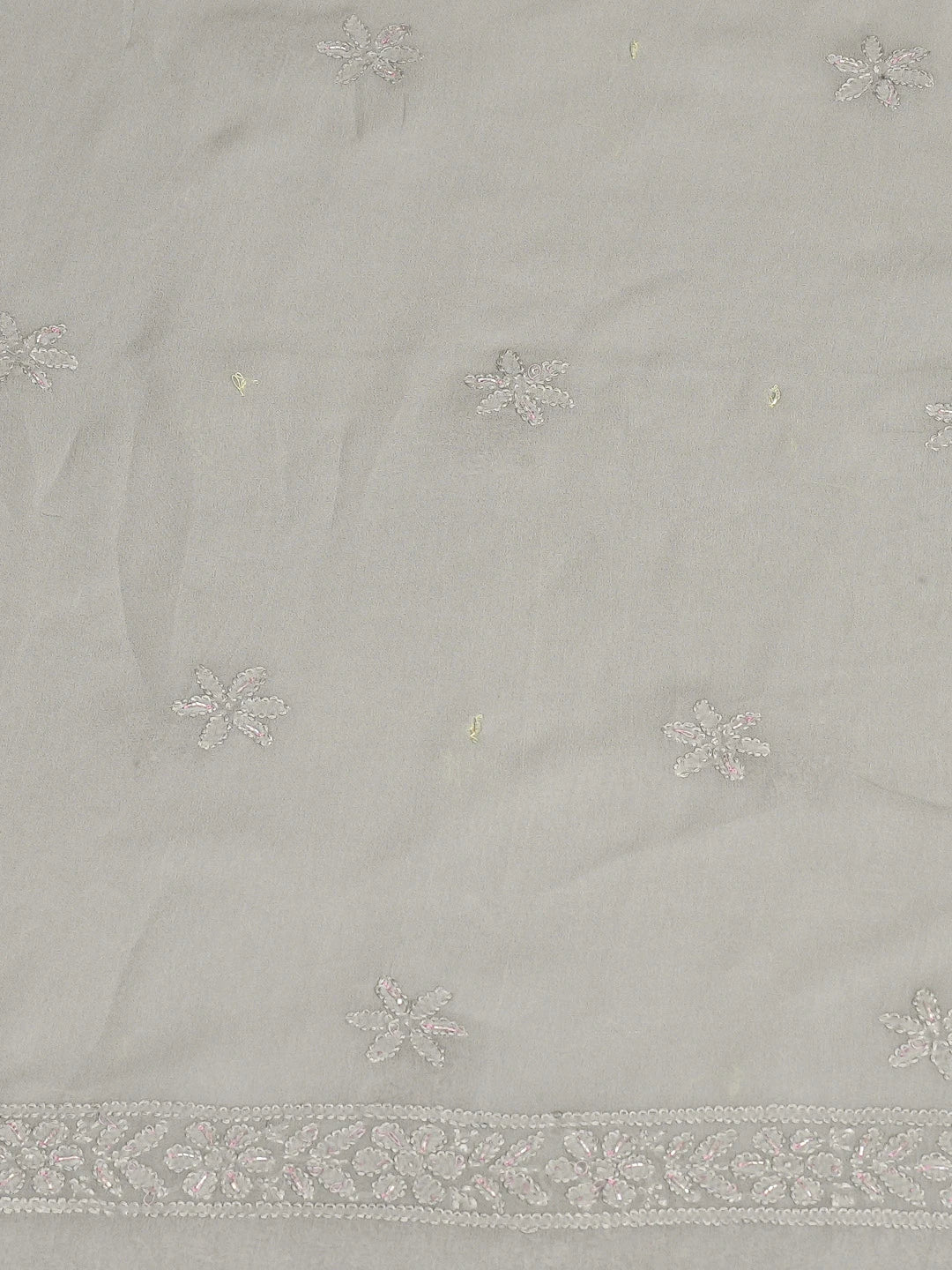 Ada Hand Embroidered Grey Viscose Georgette Lucknowi Chikankari Unstitched Kurta Dupatta Set With Cutdana Work 01A816532