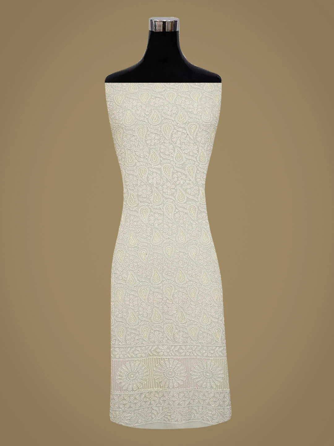 Ada Hand Embroidered Grey Viscose Georgette Lucknowi Chikankari Unstitched Kurta Dupatta Set With Cutdana Work 01A816532