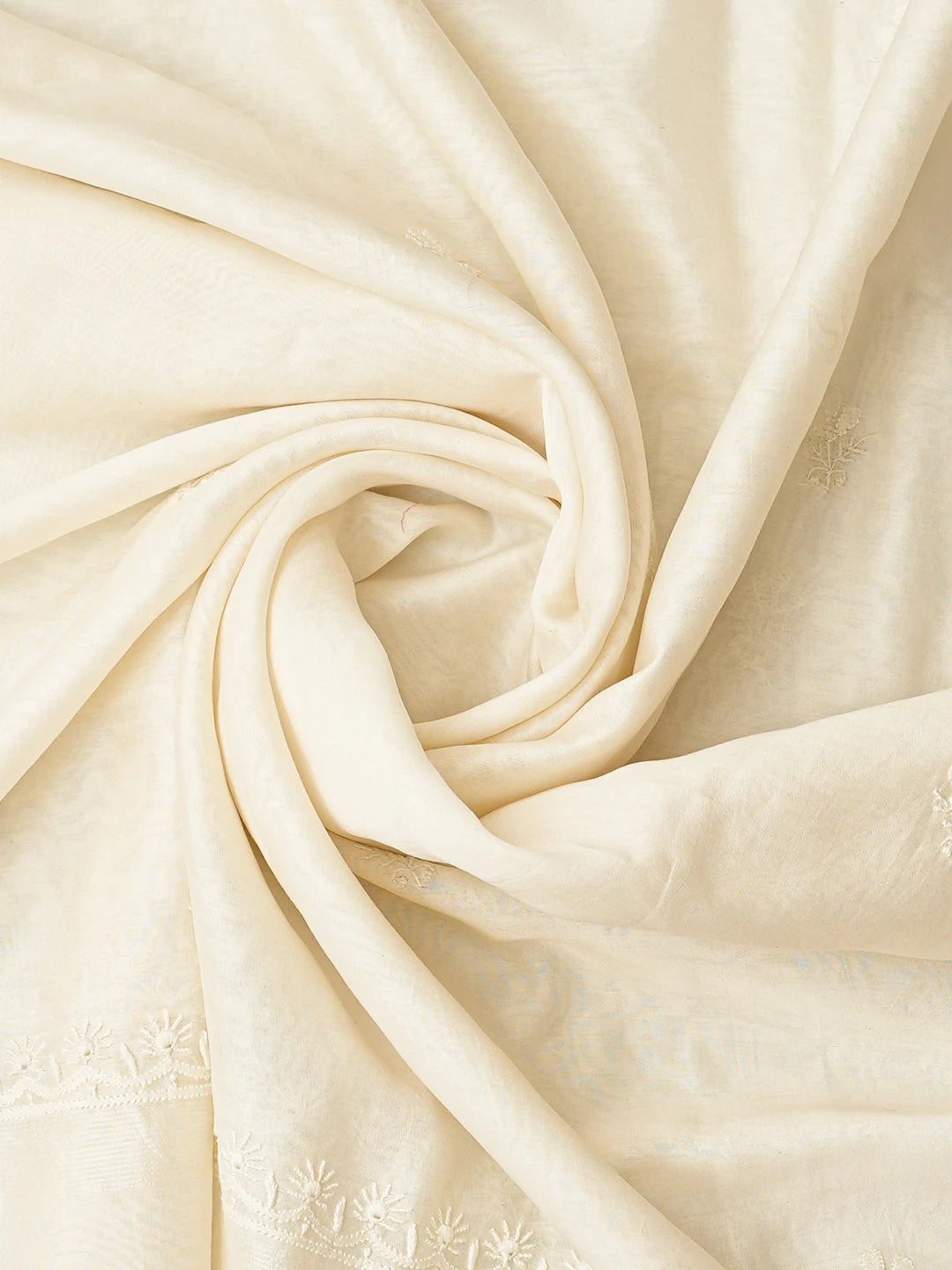 Ada Hand Embroidered Cream Chanderi Lucknowi Chikankari Unstitched Kurta Dupatta Set 01A843866