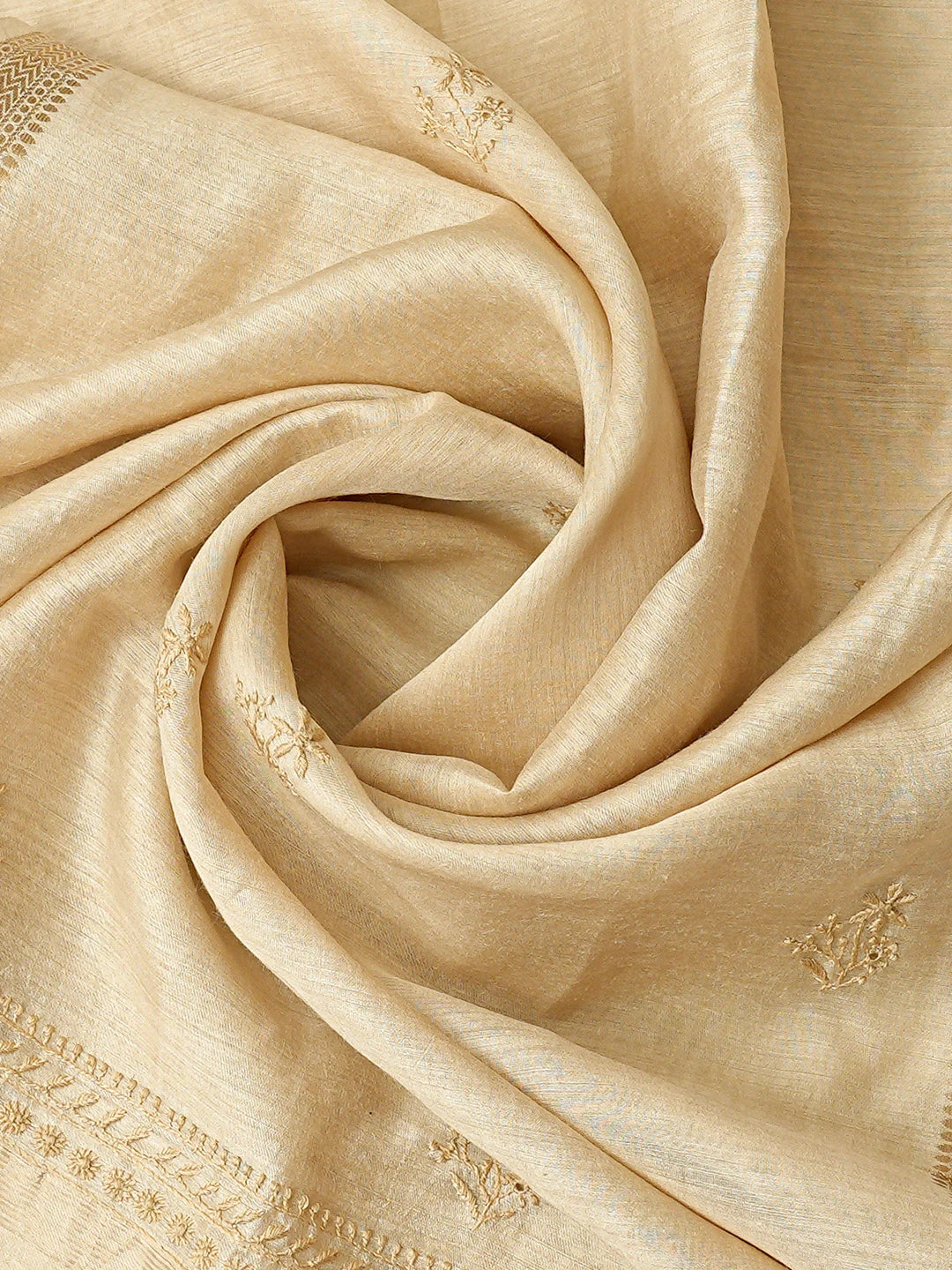 Ada Hand Embroidered Fawn Tissue Lucknowi Chikankari Unstitched Kurta Dupatta Set 01A843884