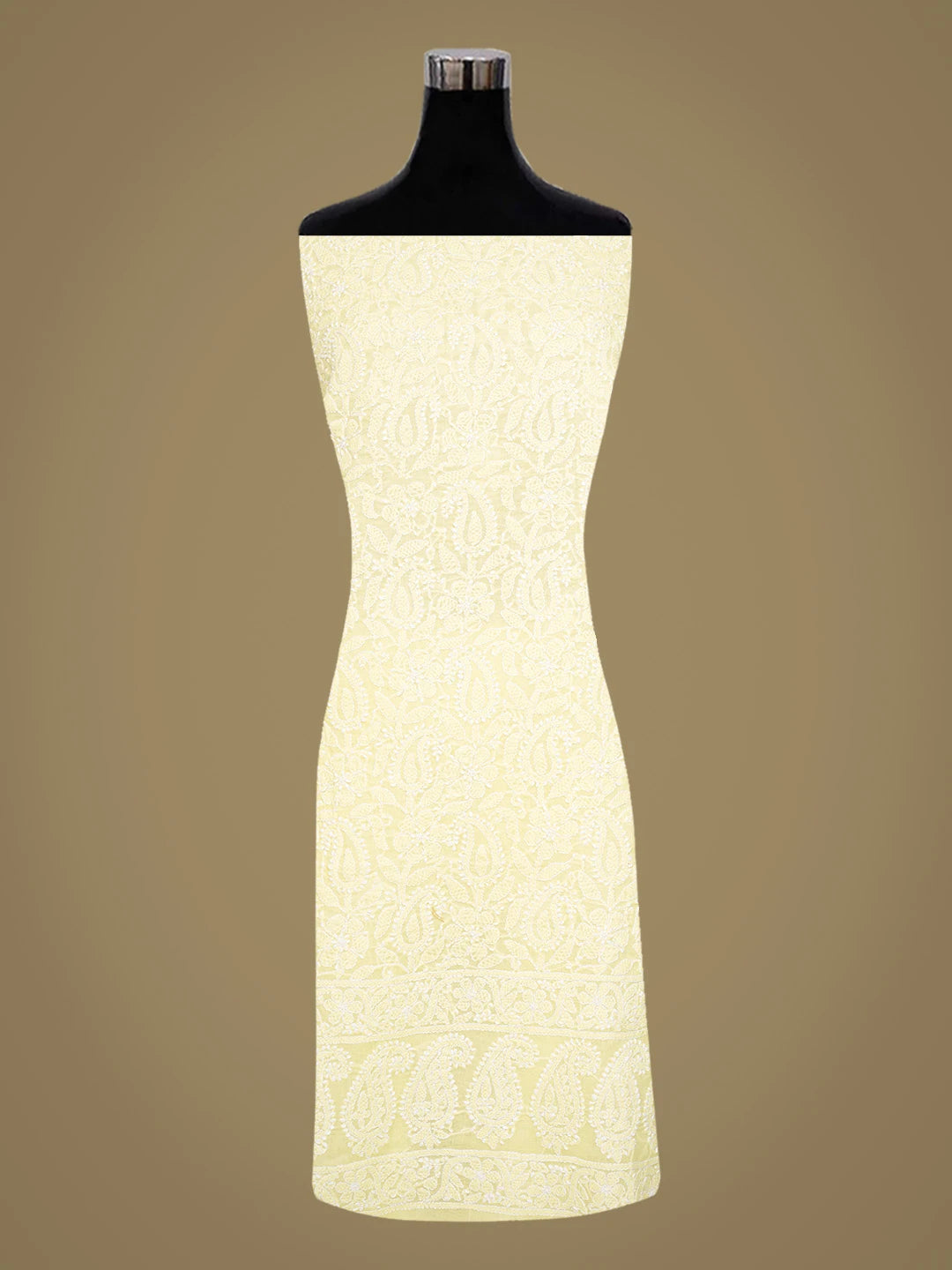 Ada Hand Embroidered Lemon Cotton Lucknowi Chikankari Unstitched Kurta Piece 01A844087