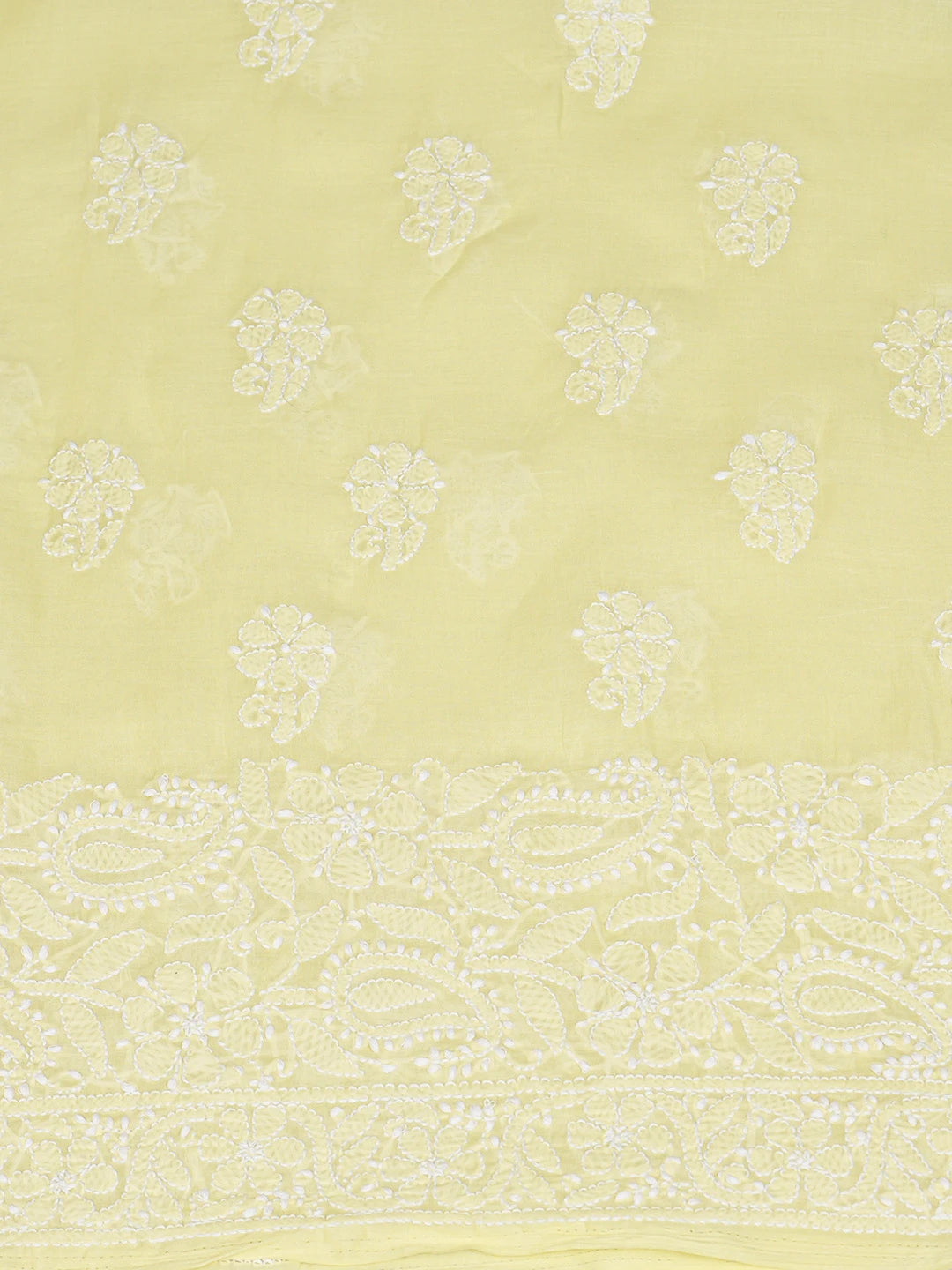 Ada Hand Embroidered Lemon Cotton Lucknowi Chikankari Unstitched Kurta Piece 01A844087