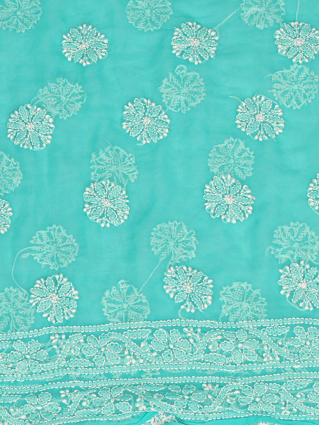 Ada Hand Embroidered Rama Green Georgette Lucknowi Chikankari Unstitched Kurta Piece 01A844125