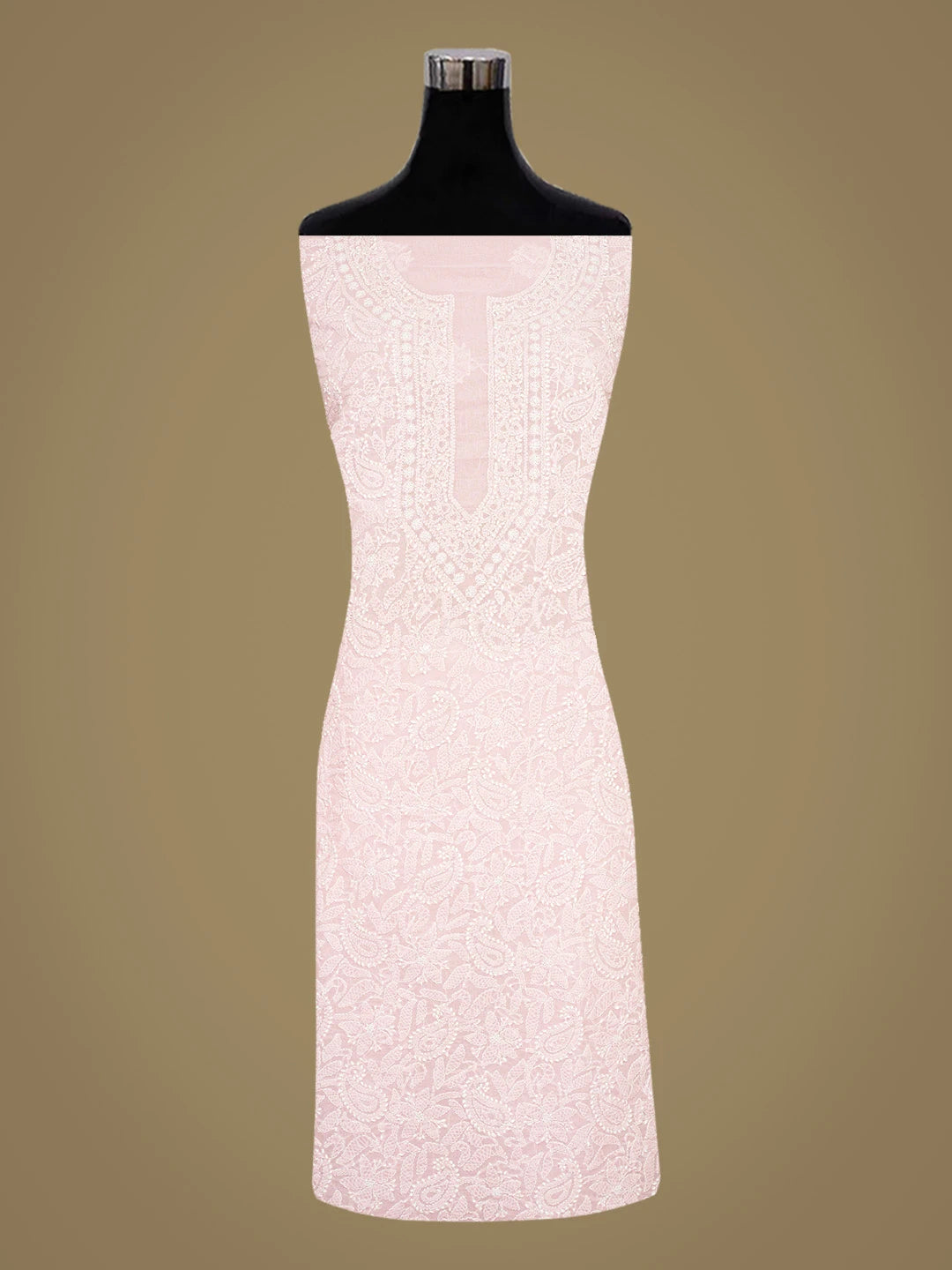 Ada Hand Embroidered Pink Cotton Lucknowi Chikankari Unstitched Kurta Piece 01A844097